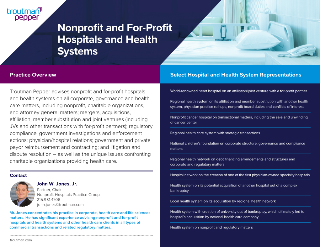 Nonprofit and For-Profit Hospitals and Health Systems