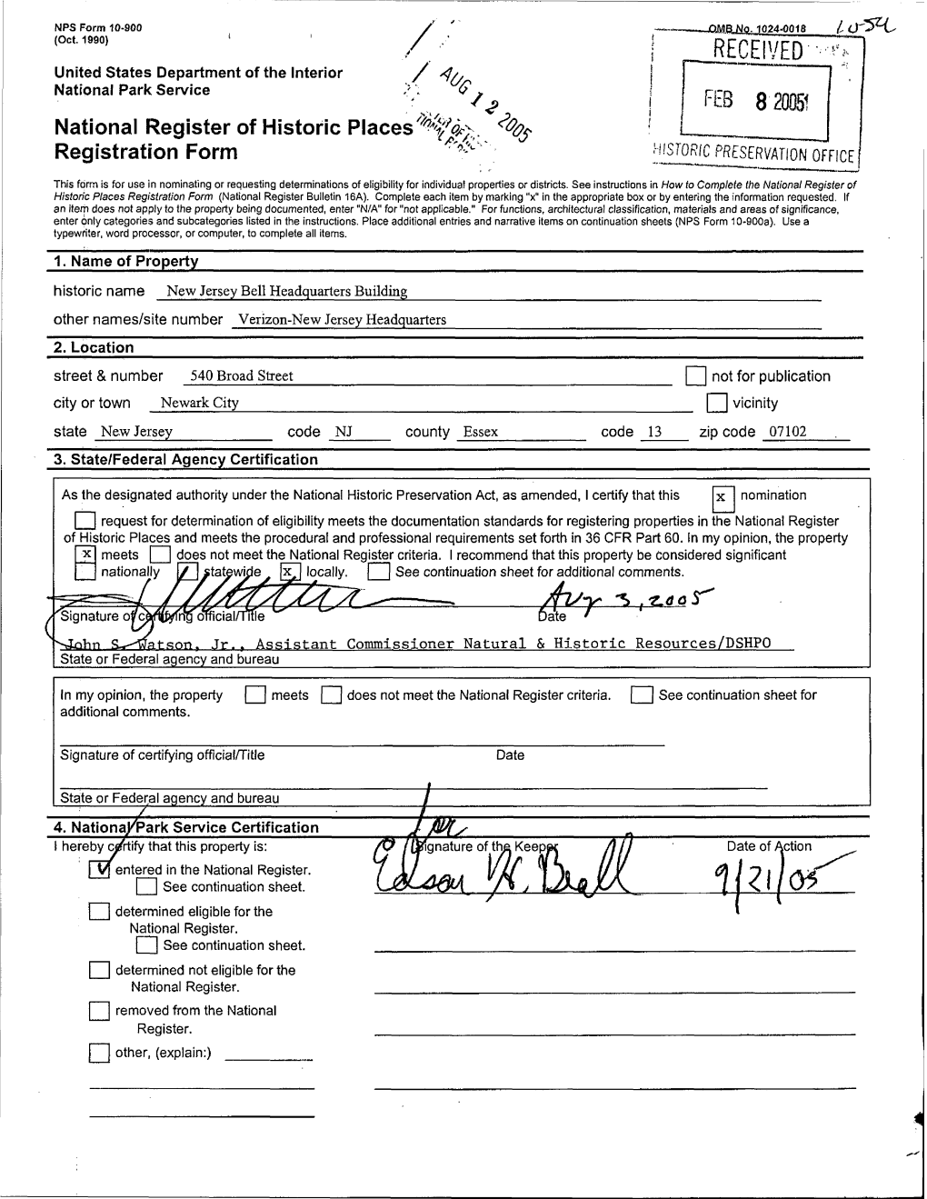 National Register of Historic Places Registration Form HISTORIC PRESERVATION OFFICE