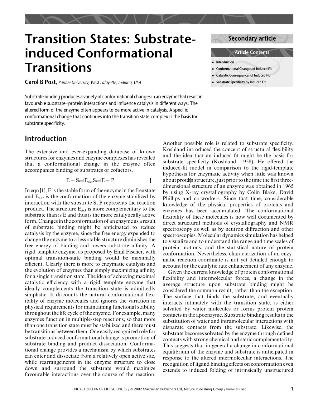 Transition States: Substrate- Induced Conformational Transitions