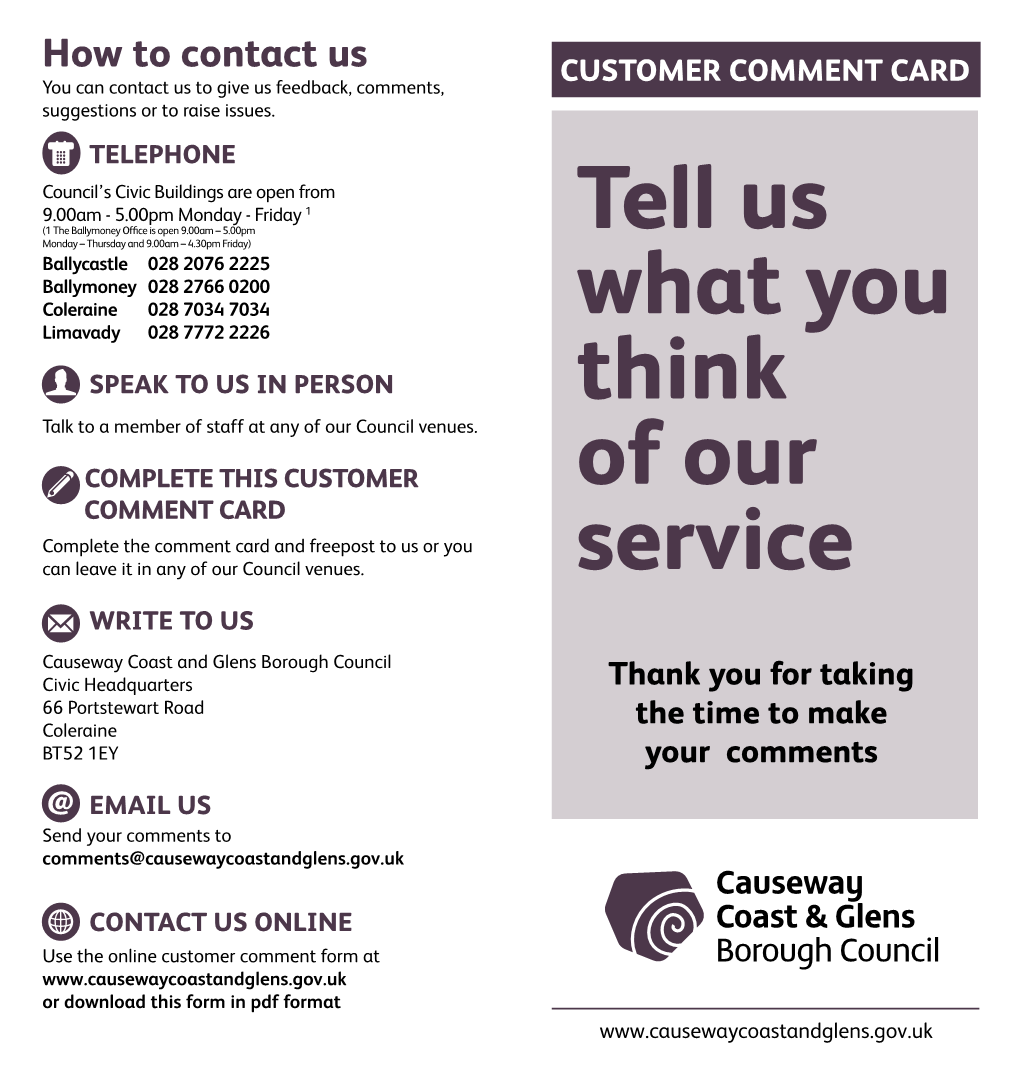 Tell Us What You Think of Our Service