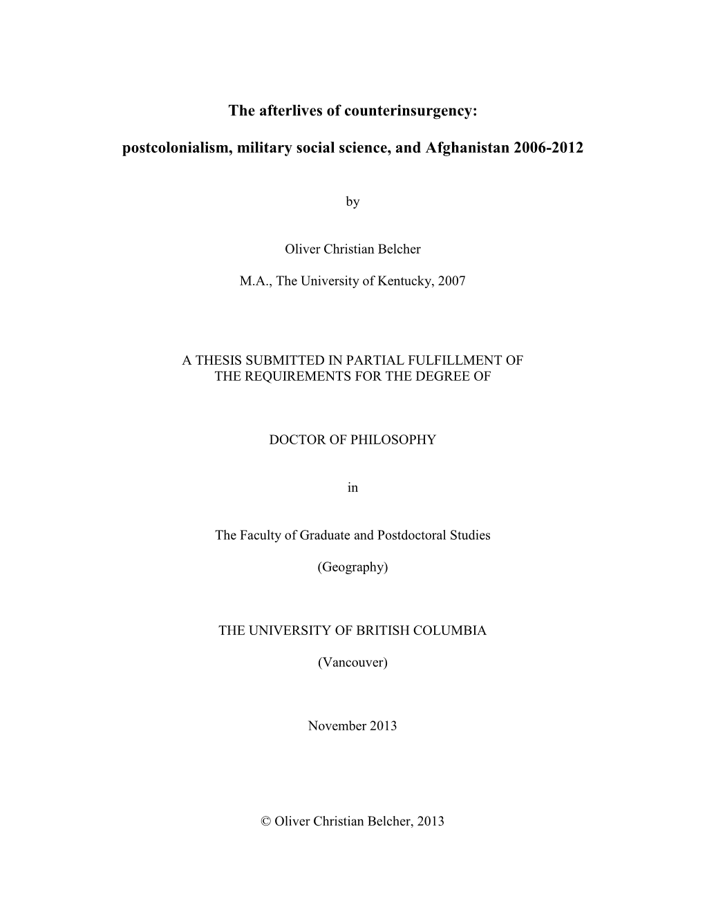 Postcolonialism, Military Social Science, and Afghanistan 2006-2012