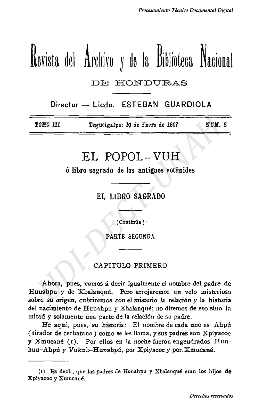 Pdf Revista Del Archivo Y De La Biblioteca Nacional De Honduras. Núm. 5, 10 De Enero