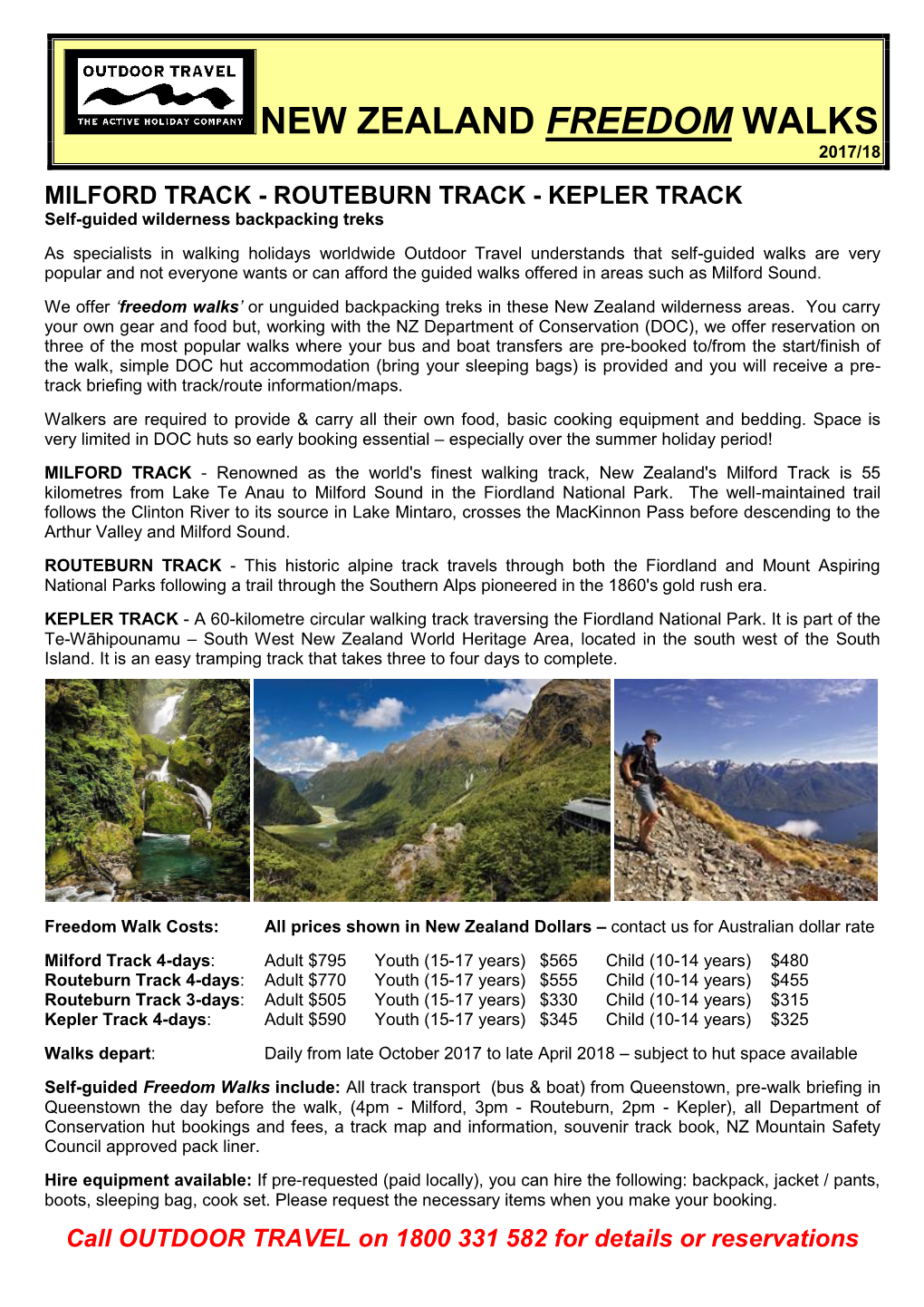 MILFORD TRACK - ROUTEBURN TRACK - KEPLER TRACK Self-Guided Wilderness Backpacking Treks