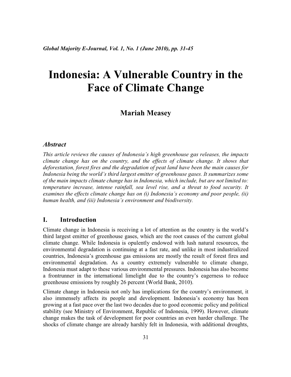 Indonesia: a Vulnerable Country in the Face of Climate Change