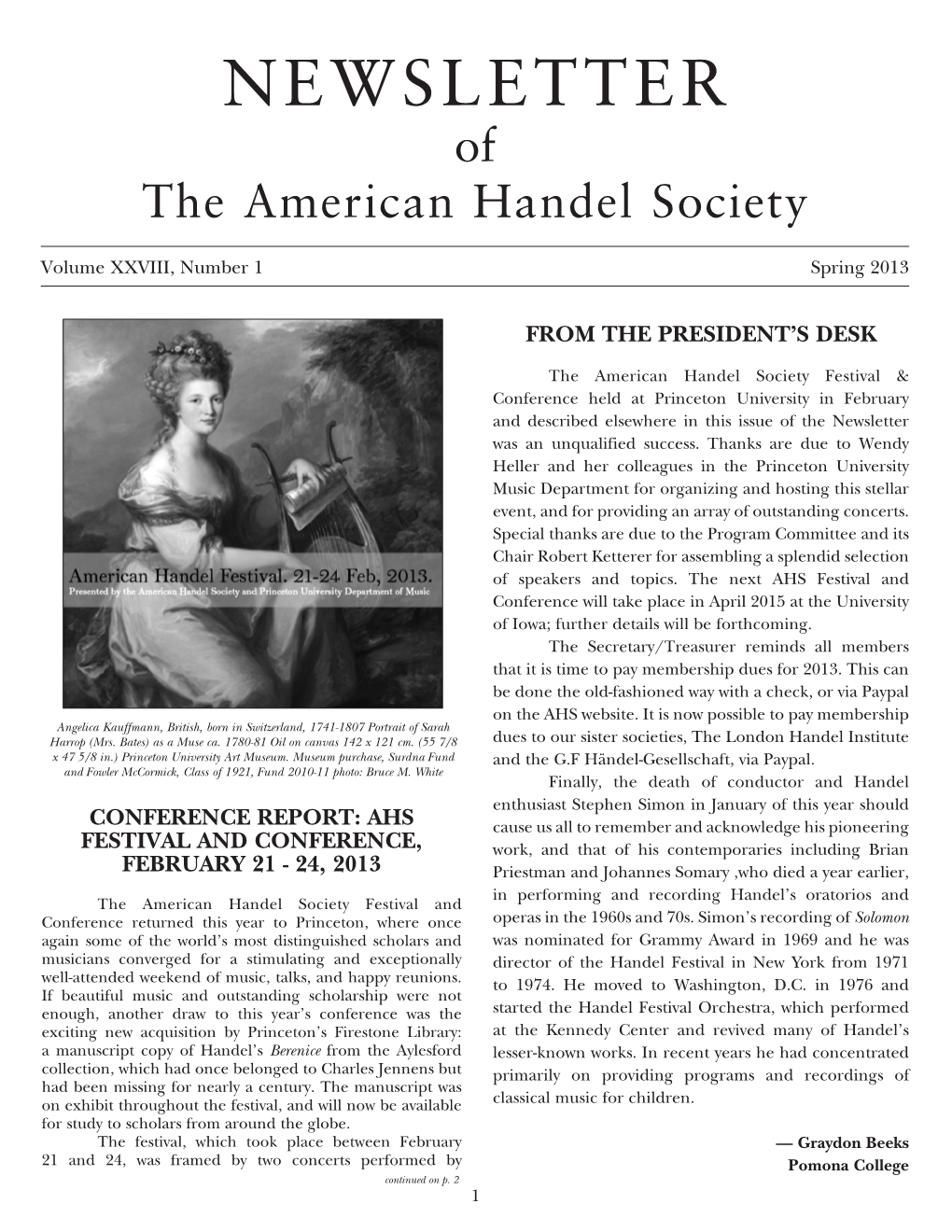 NEWSLETTER of the American Handel Society