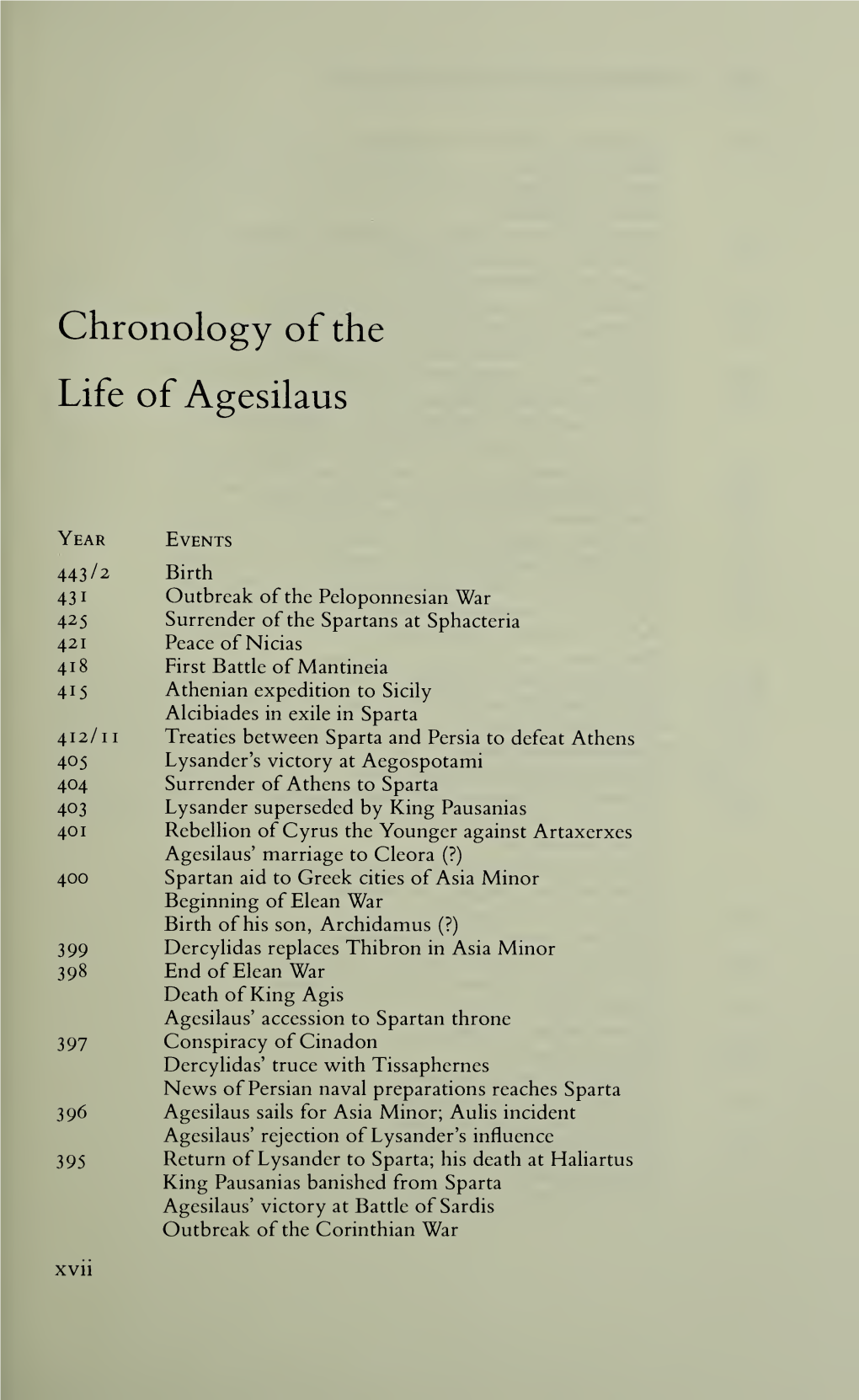 Chronology of the Life of Agesilaus