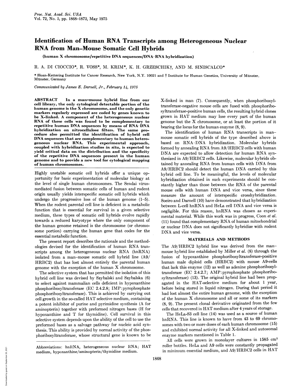 Identification of Human RNA Transcripts Among Heterogeneous