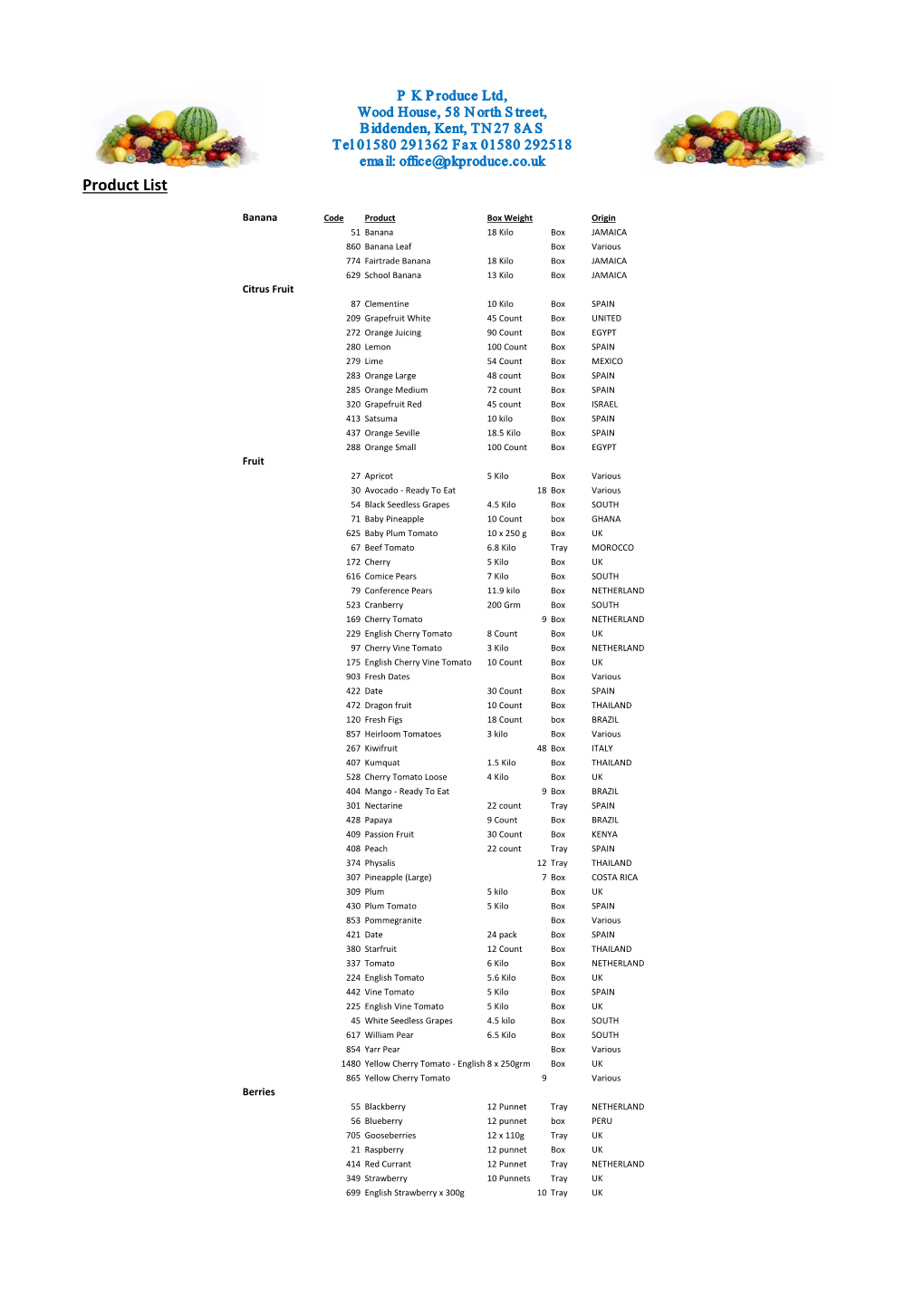 Product List