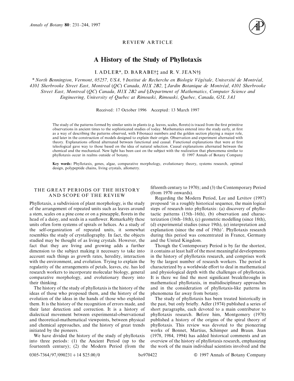 A History of the Study of Phyllotaxis