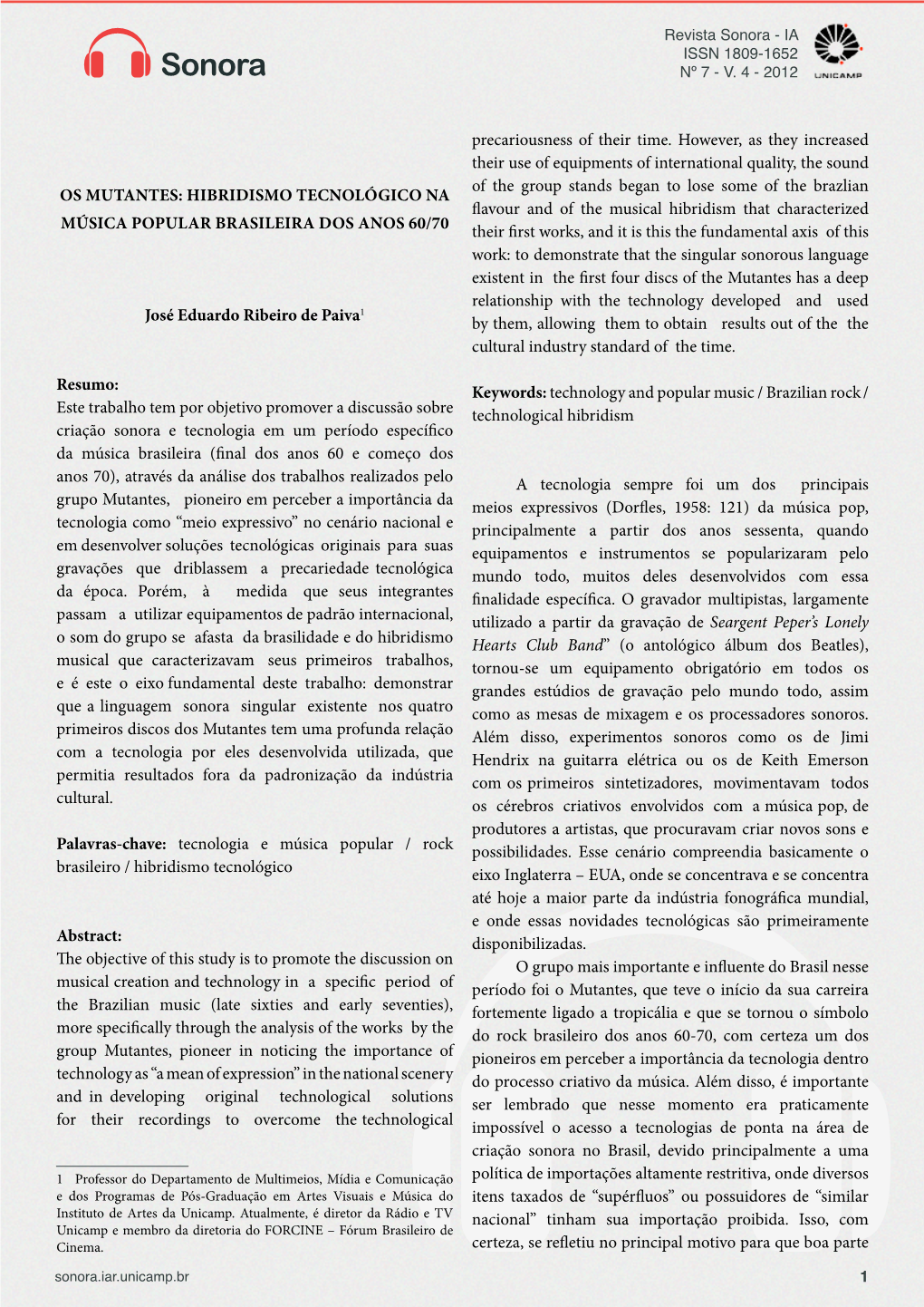 Sonora - IA ISSN 1809-1652 Sonora Nº 7 - V