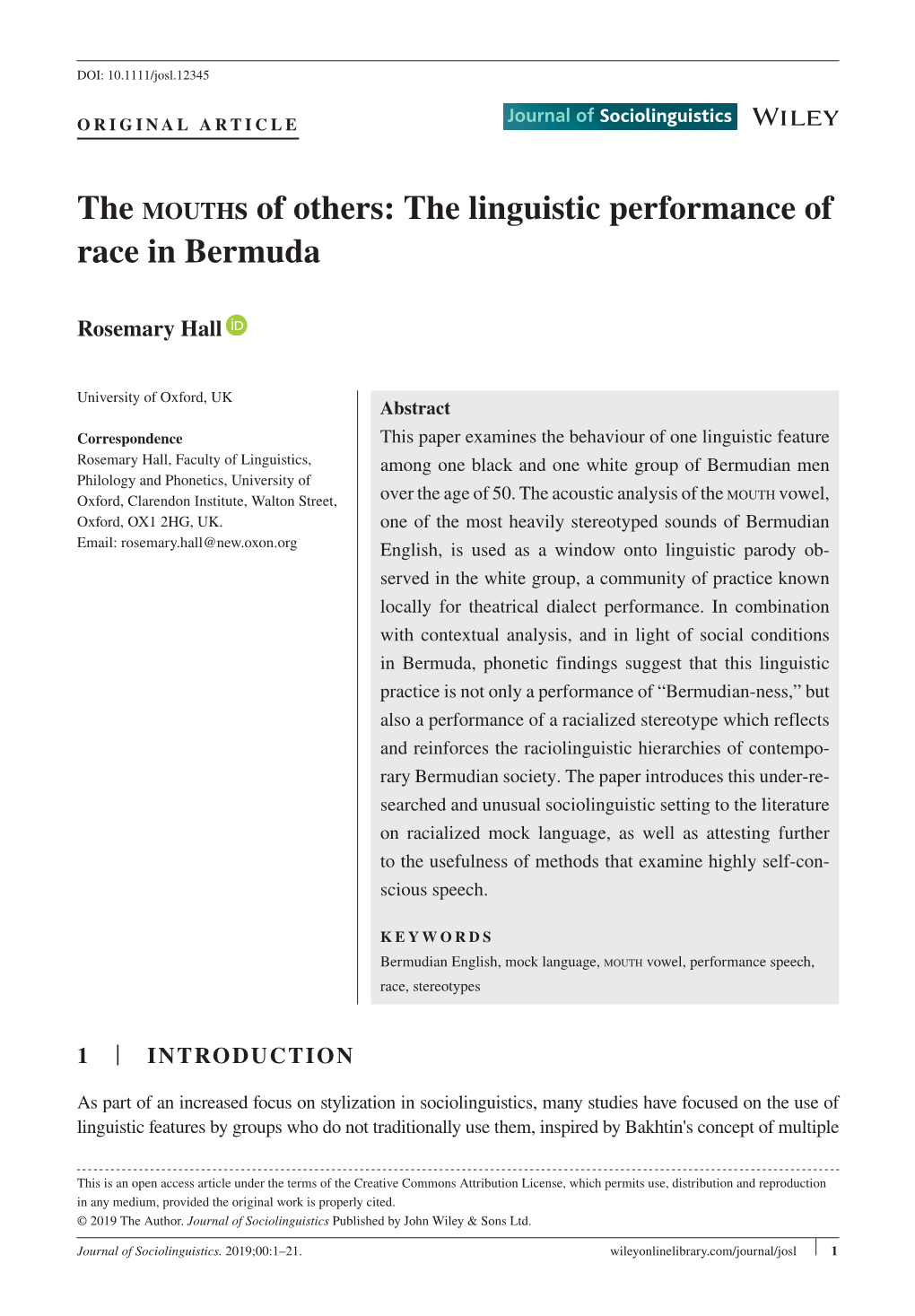 The Linguistic Performance of Race in Bermuda
