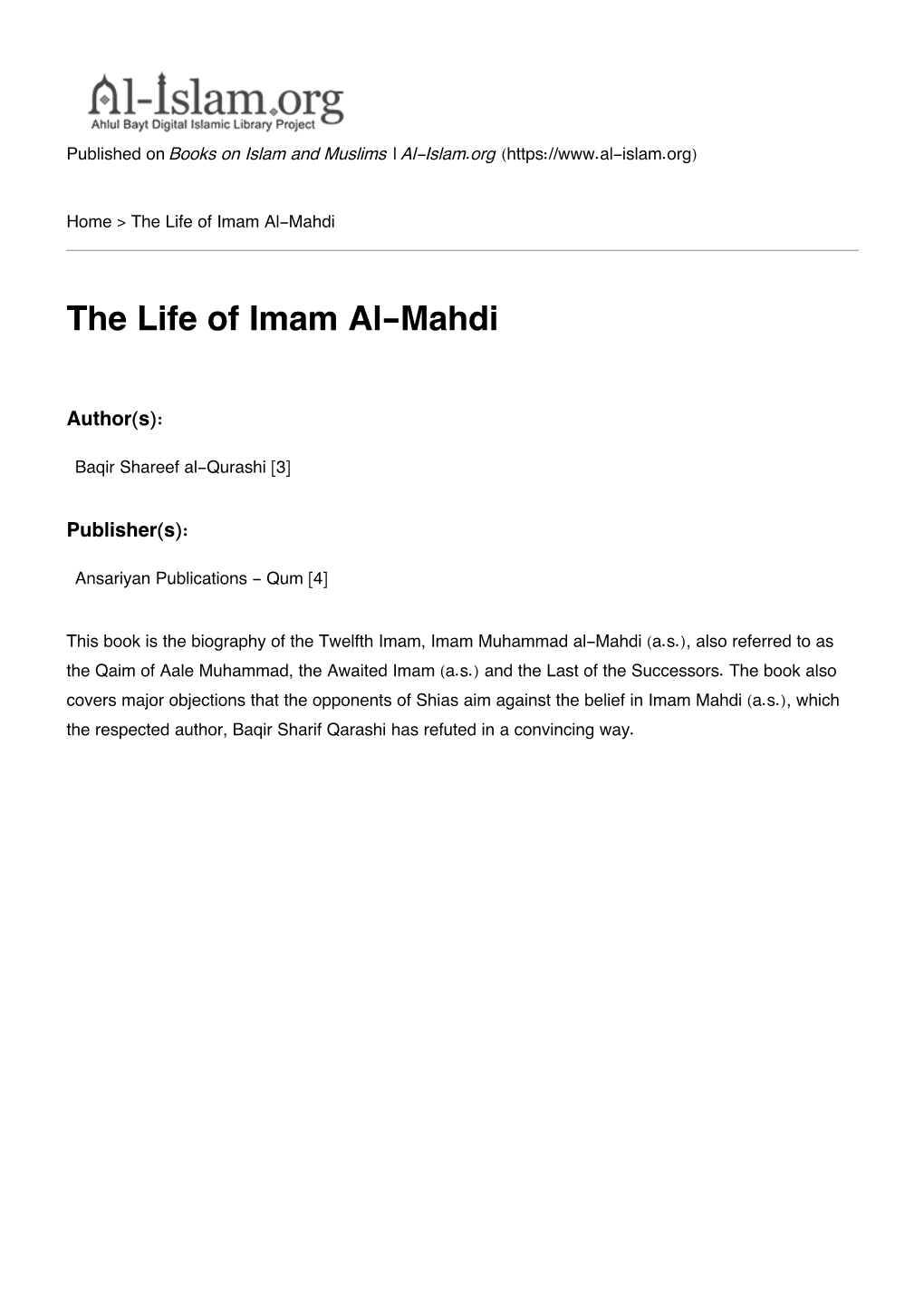 The Life of Imam Al-Mahdi