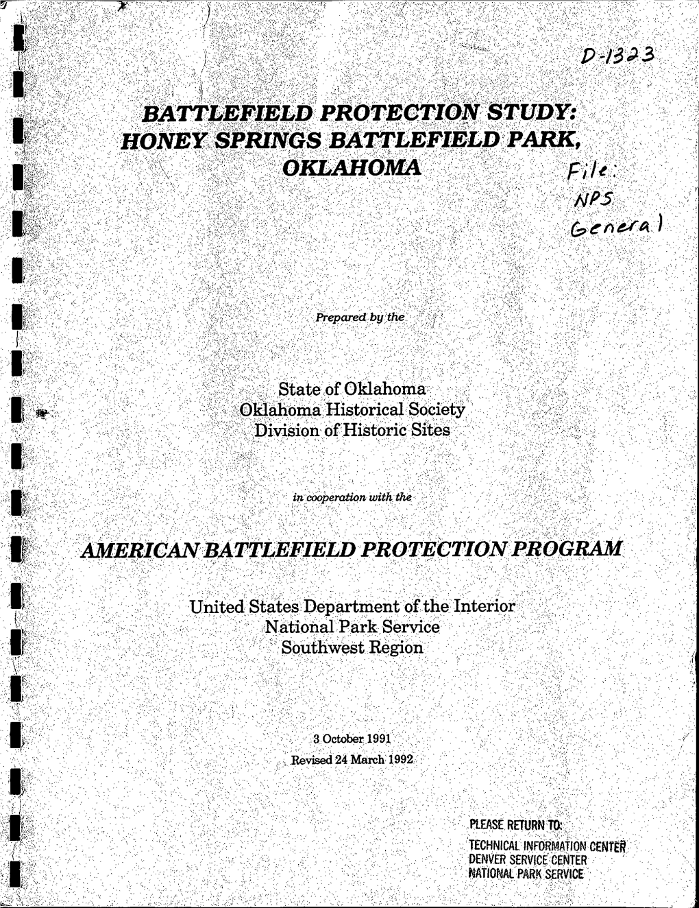 Battlefield Protection Study: Honey Springs Battlefield Park, Oklahoma