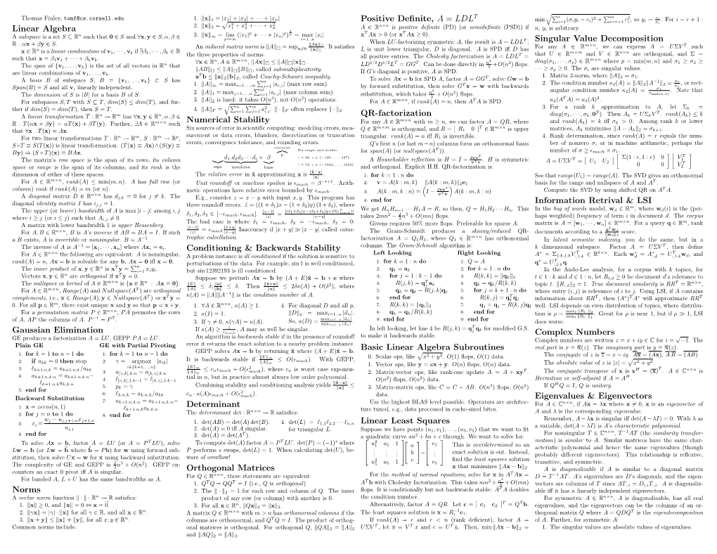 Linear Algebra Gaussian Elimination Norms Numerical Stability