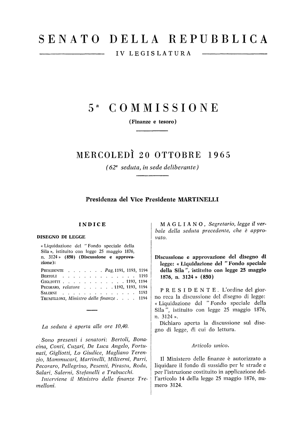 Senato Della Repubblica 5" Commissione