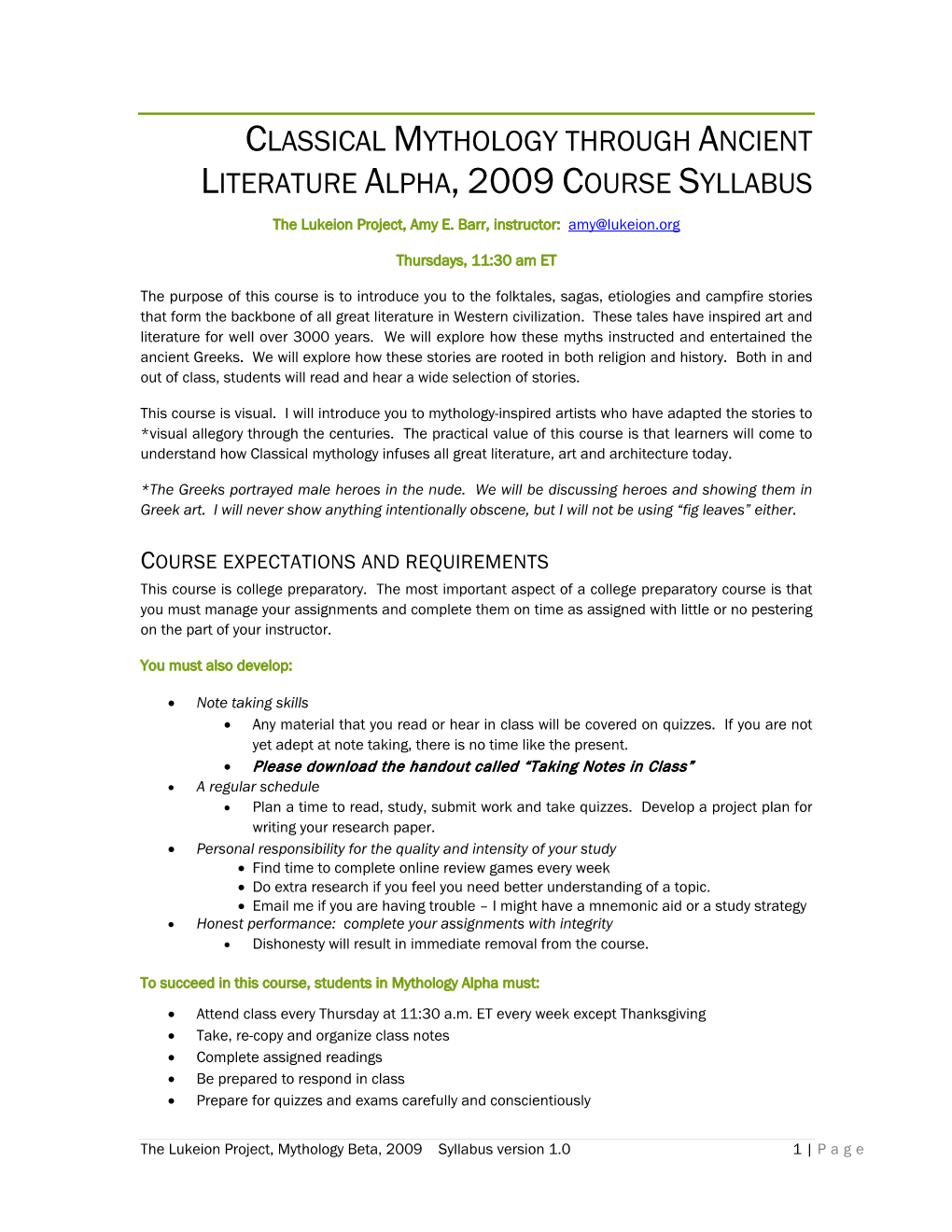 Greek Culture Course Syllabus