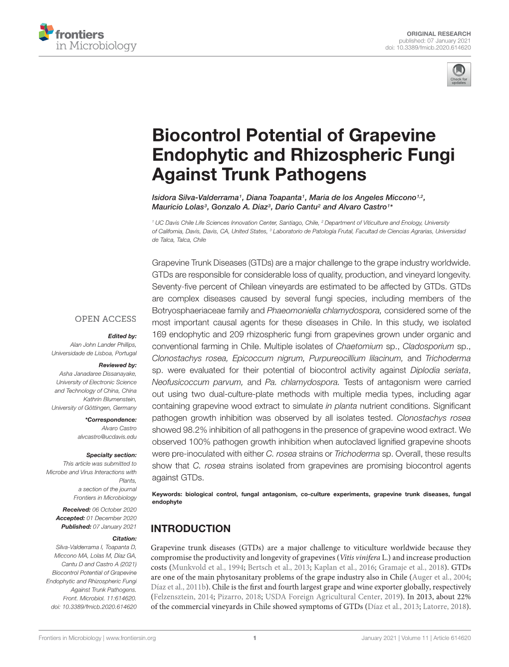 Biocontrol Potential of Grapevine Endophytic and Rhizospheric Fungi Against Trunk Pathogens