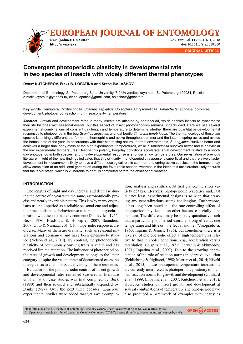 Convergent Photoperiodic Plasticity in Developmental Rate in Two Species of Insects with Widely Different Thermal Phenotypes