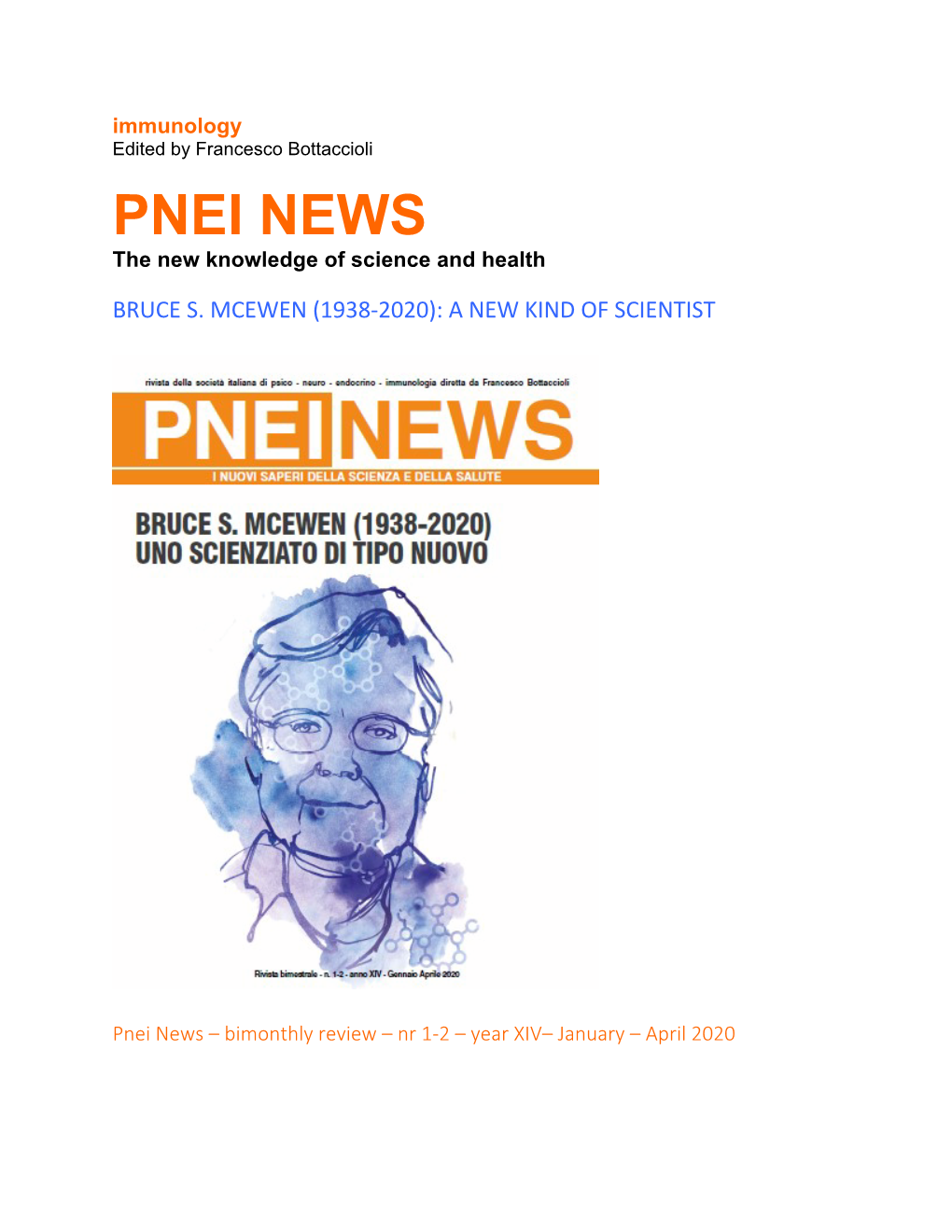 PNEI NEWS the New Knowledge of Science and Health