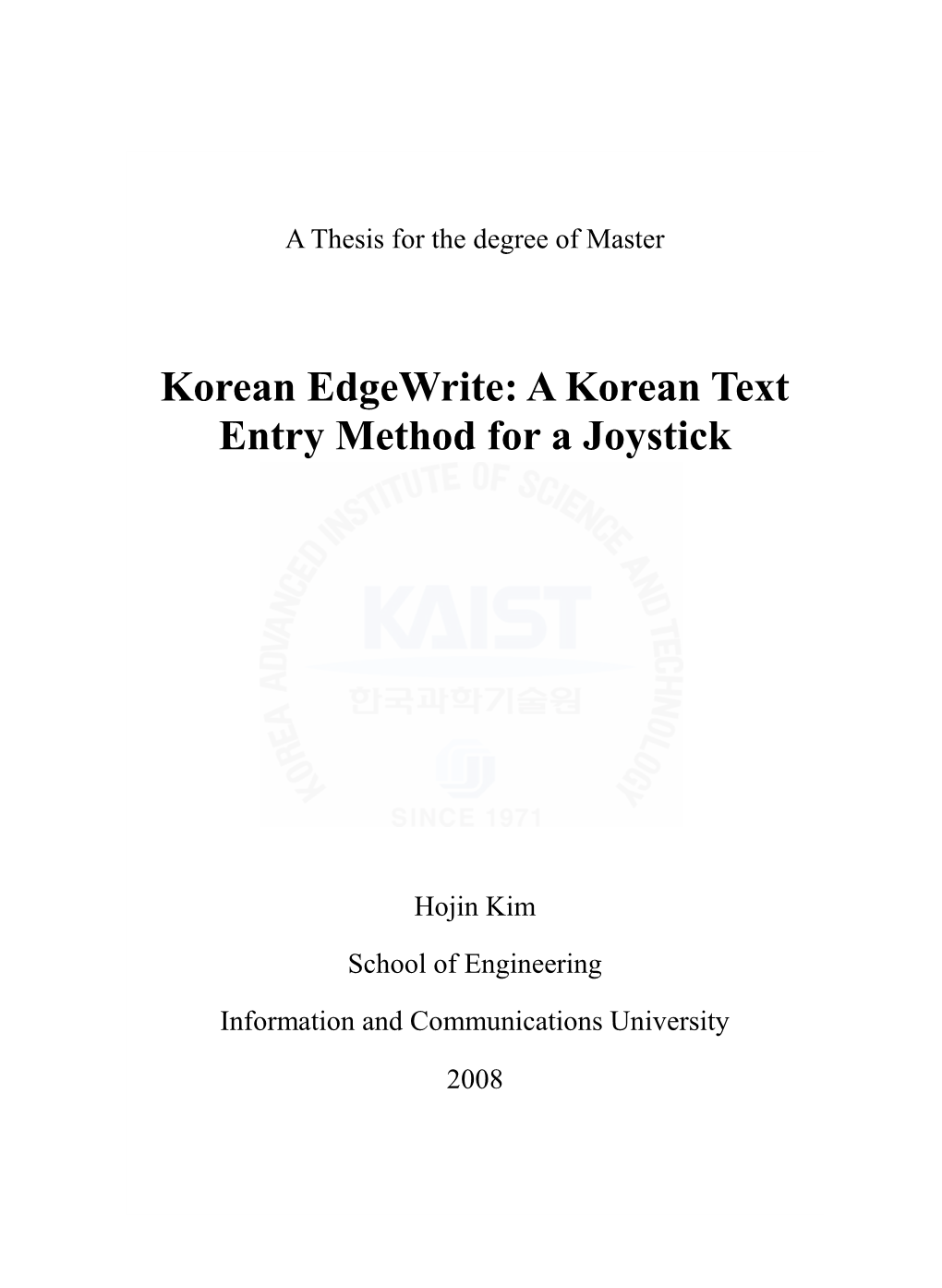 A Korean Text Entry Method for a Joystick