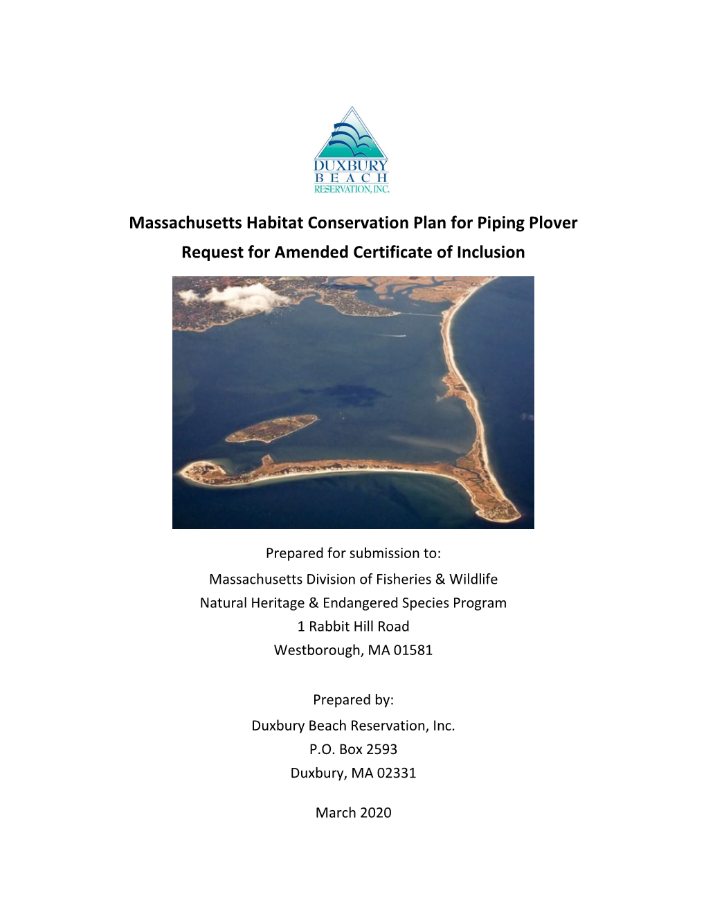 Massachusetts Habitat Conservation Plan for Piping Plover Request for Amended Certificate of Inclusion