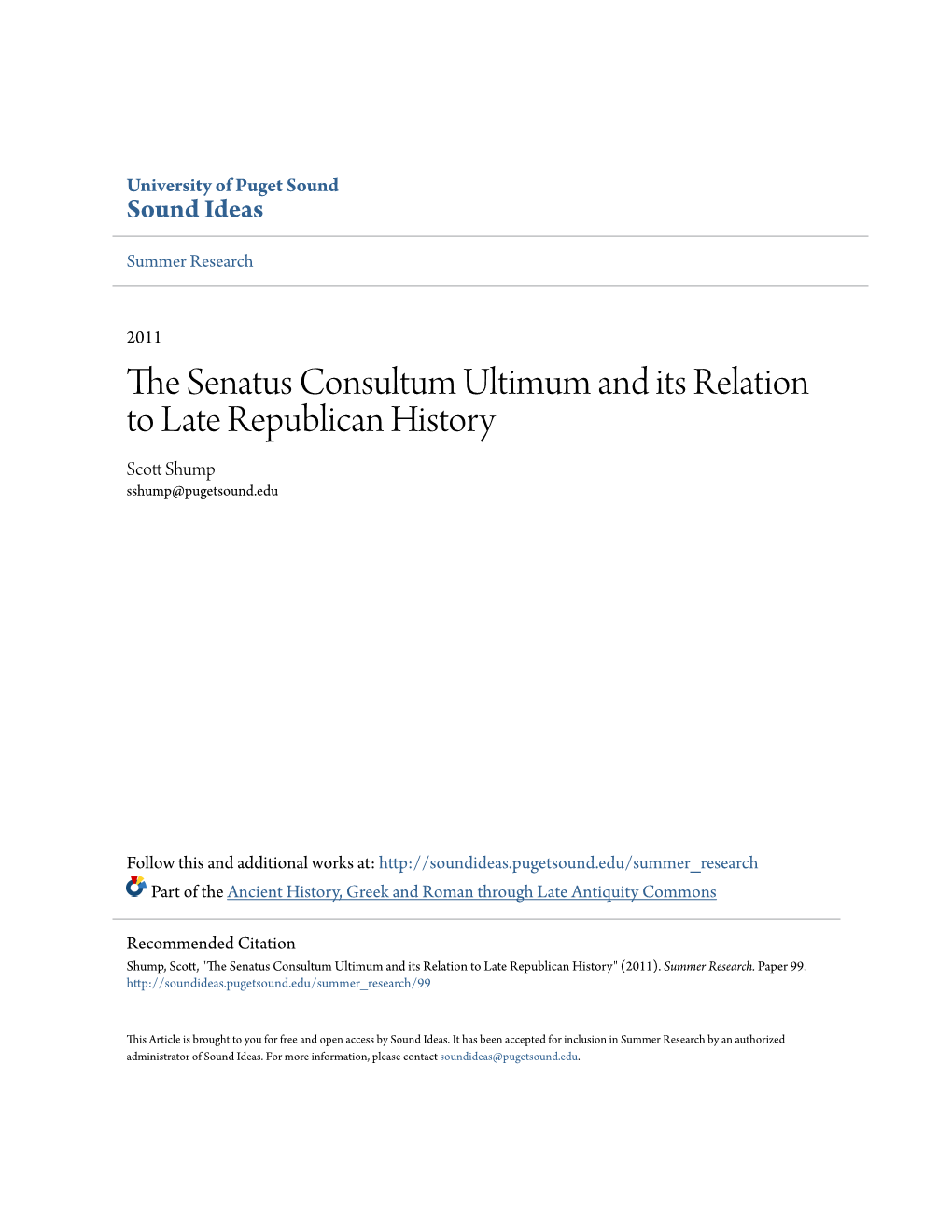 The Senatus Consultum Ultimum and Its Relation to Late Republican History