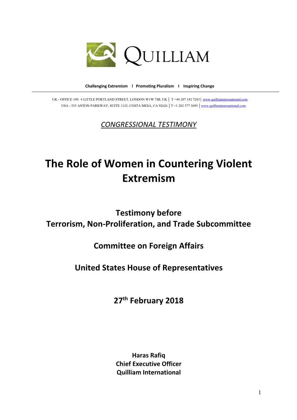 The Role of Women in Countering Violent Extremism