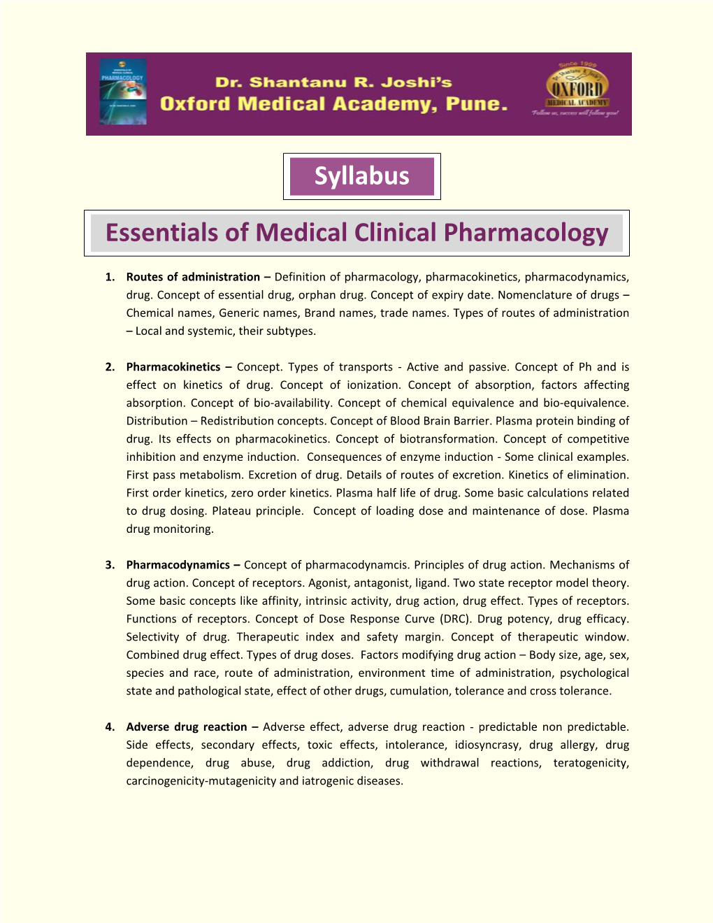 Syllabus Essentials of Medical Clinical Pharmacology