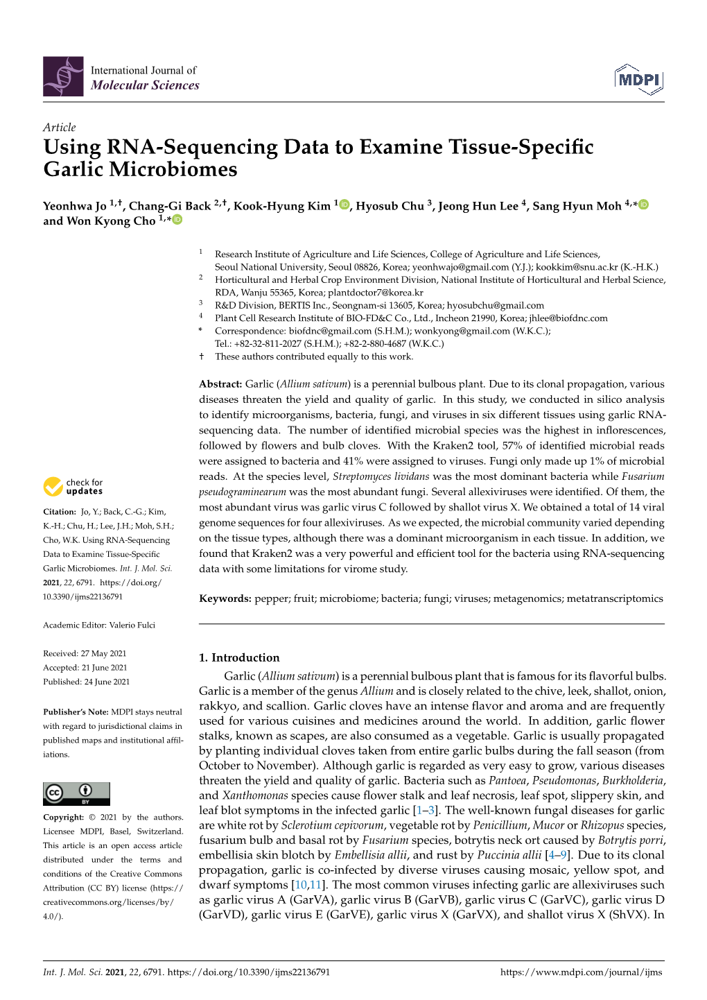 Using RNA-Sequencing Data to Examine Tissue-Specific Garlic