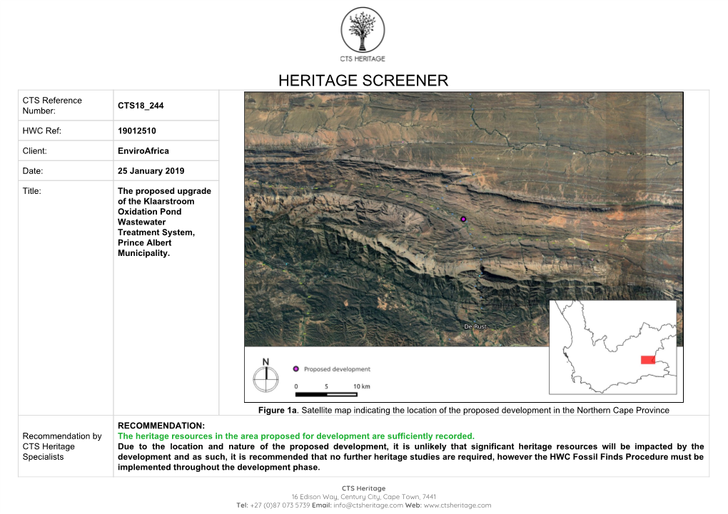 HERITAGE SCREENER CTS Reference CTS18 244 Number