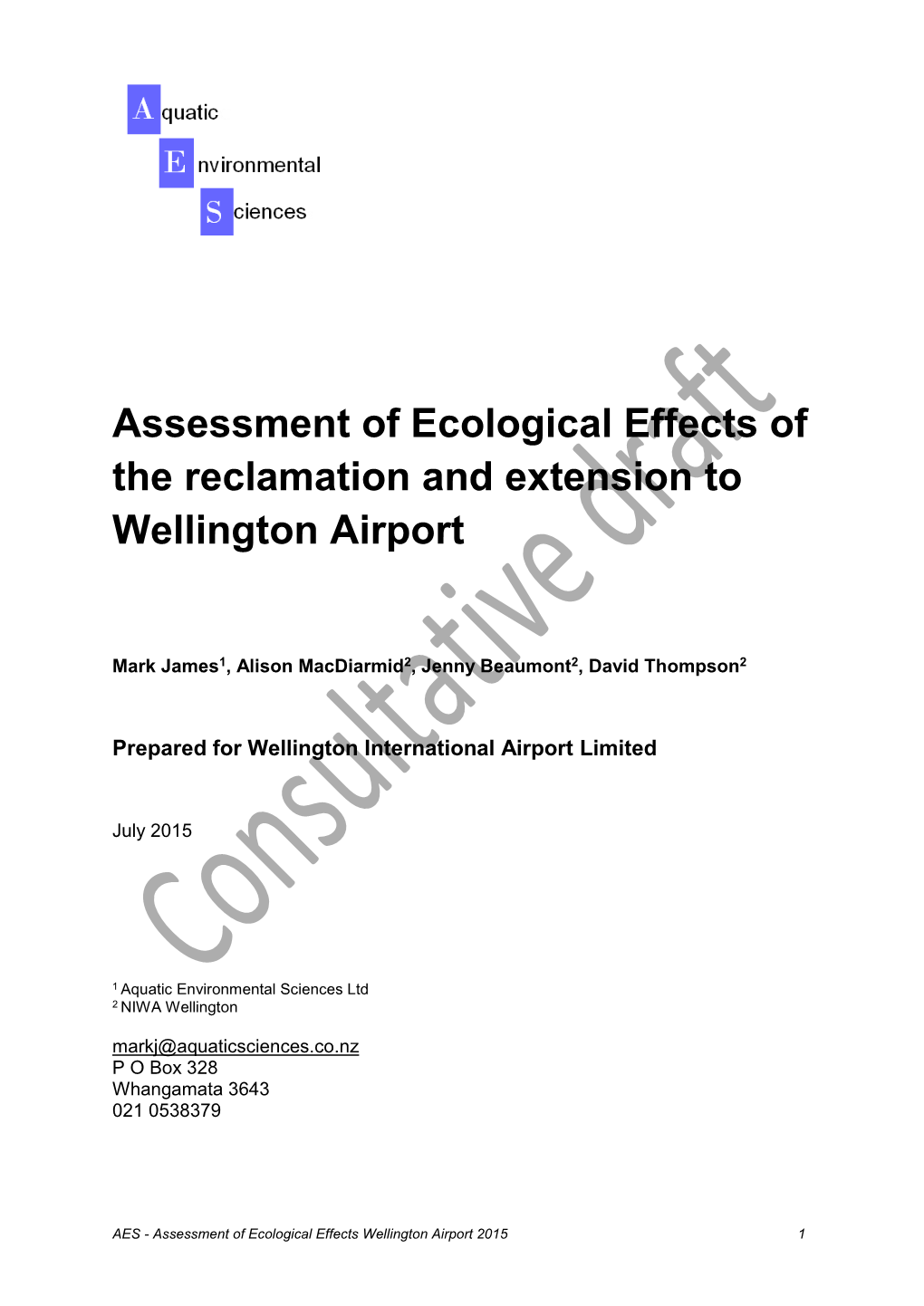 Assessment of Ecological Effects of the Reclamation and Extension to Wellington Airport