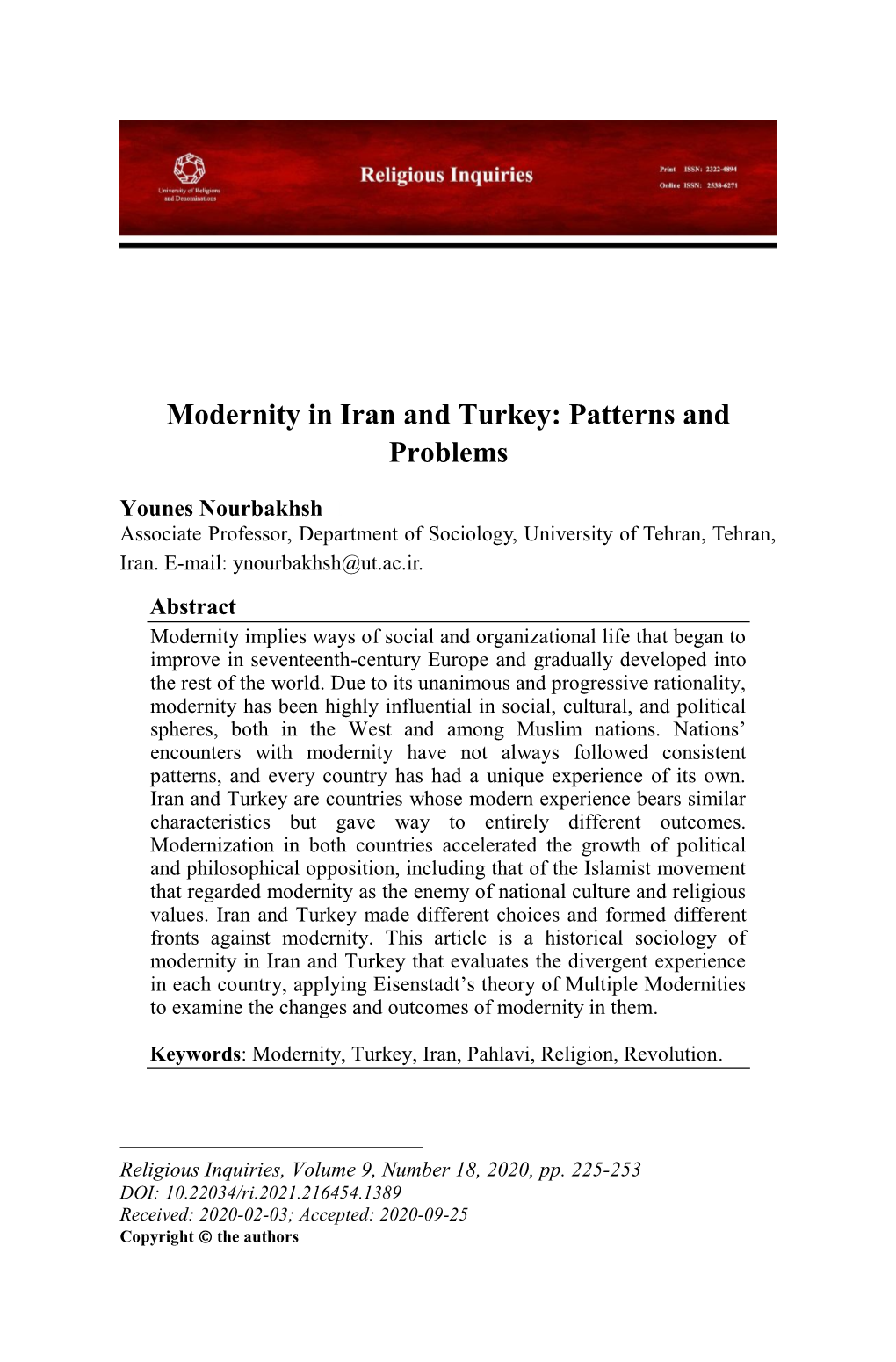 Modernity in Iran and Turkey: Patterns and Problems