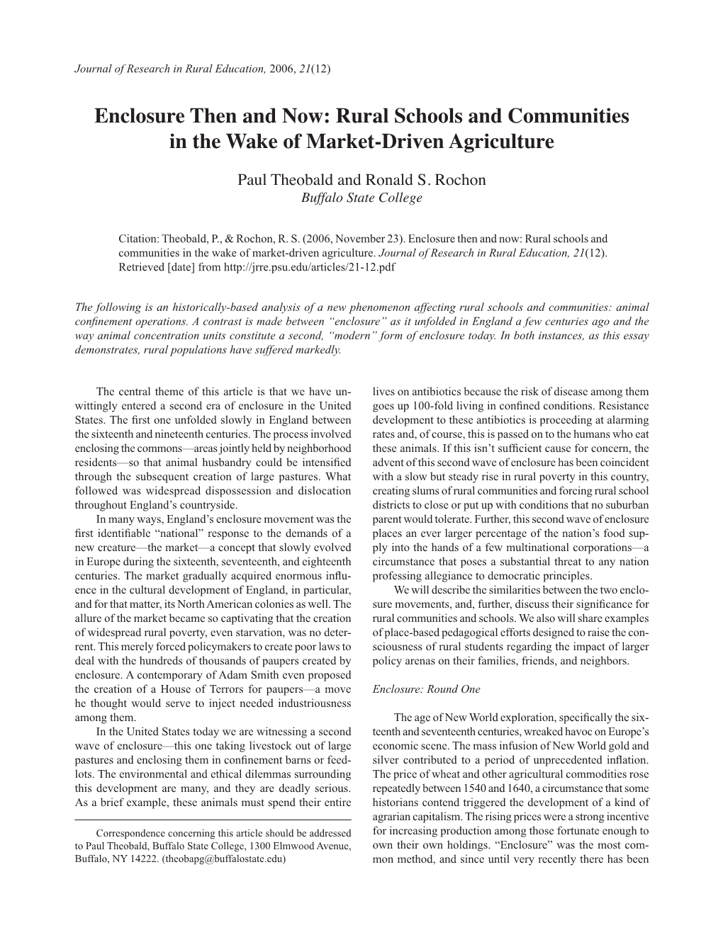 Enclosure Then and Now: Rural Schools and Communities in the Wake of Market-Driven Agriculture
