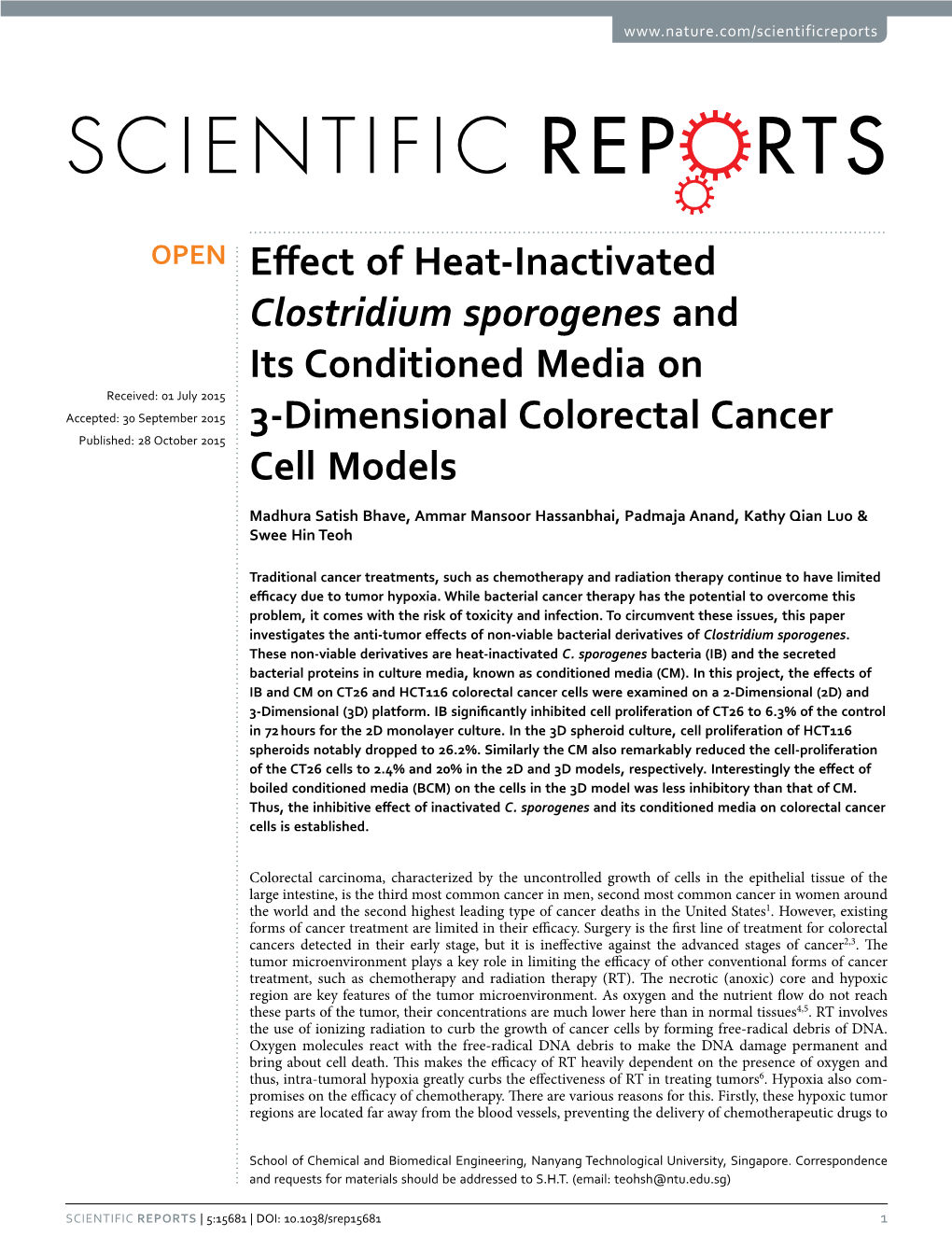 Effect of Heat-Inactivated Clostridium Sporogenes and Its Conditioned