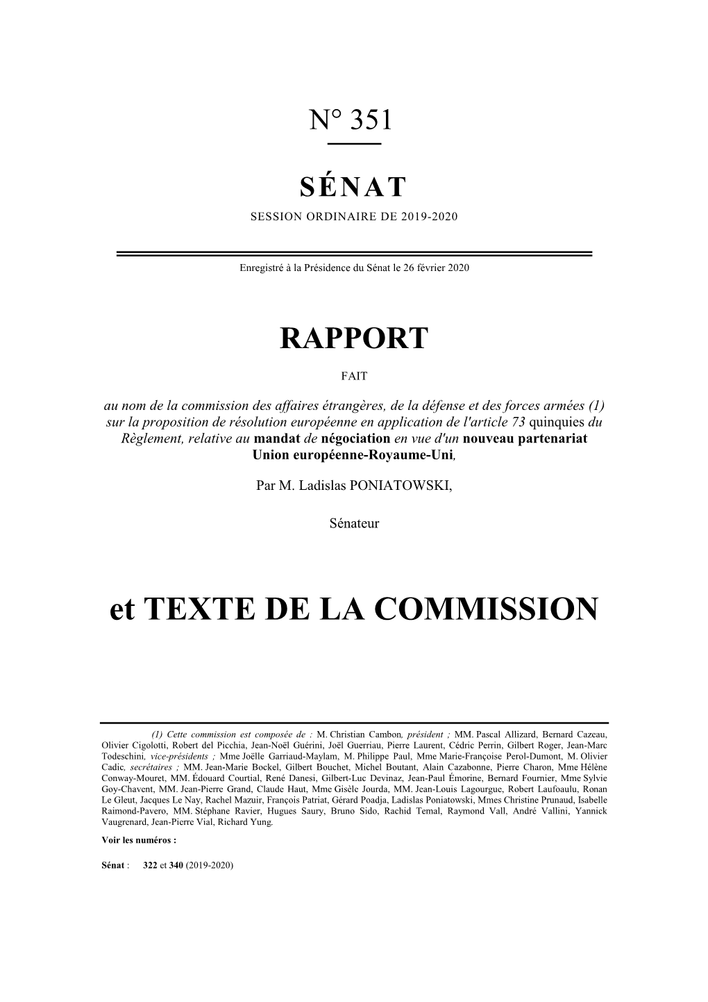 Formation « Affaires Générales », a Adopté Le Mandat De Négociation De Michel Barnier