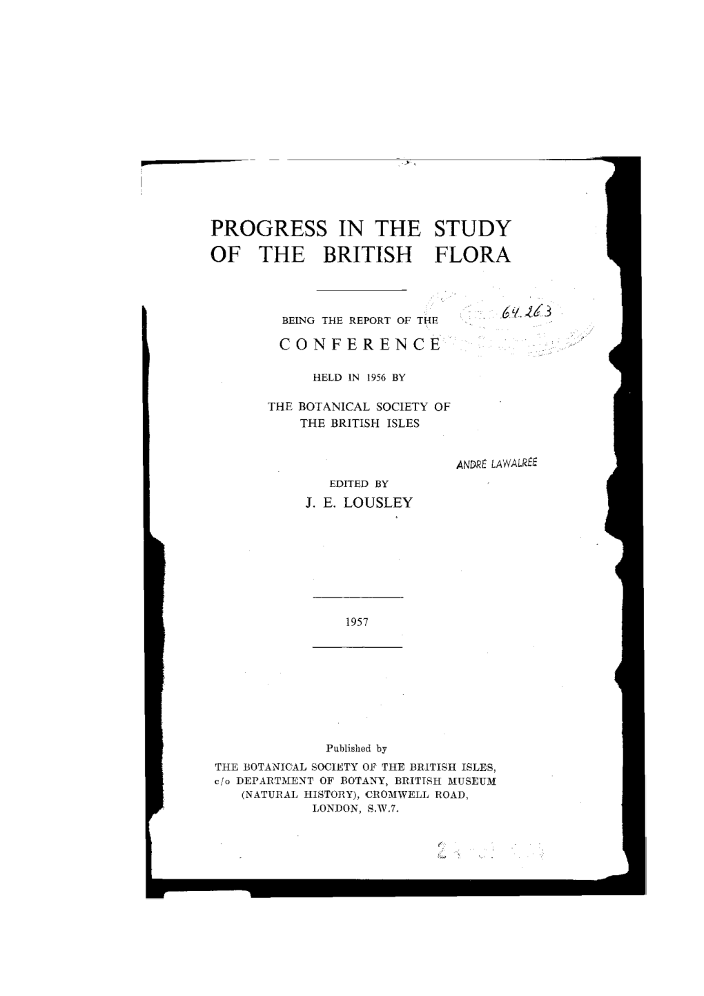 Progress in the Study of the British Flora