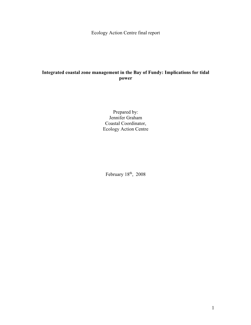 Integrated Coastal Zone Management in the Bay of Fundy: Implications for Tidal Power