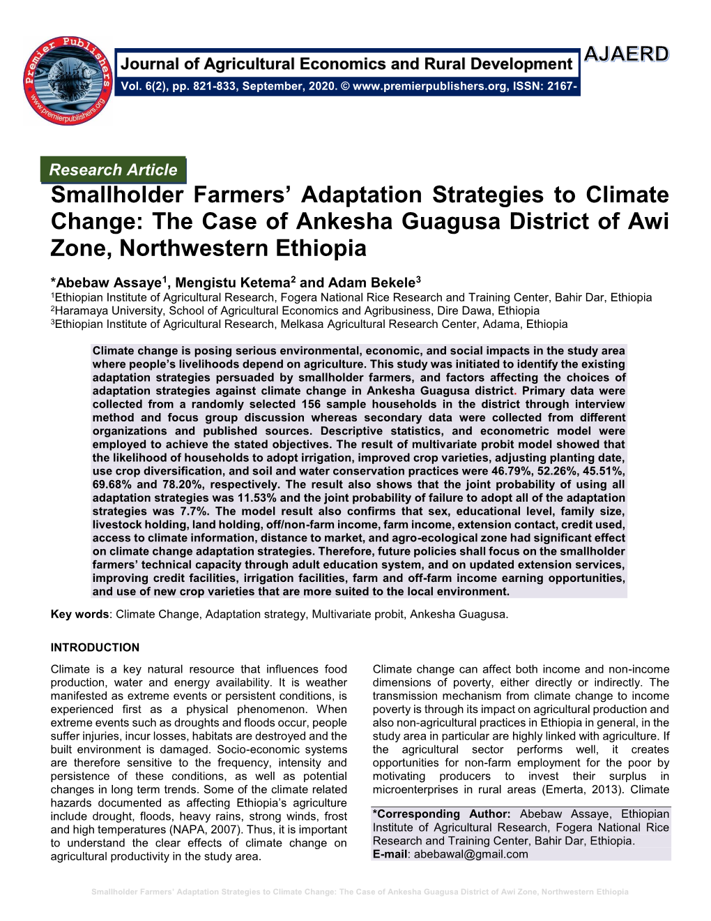 Smallholder Farmers' Adaptation Strategies To