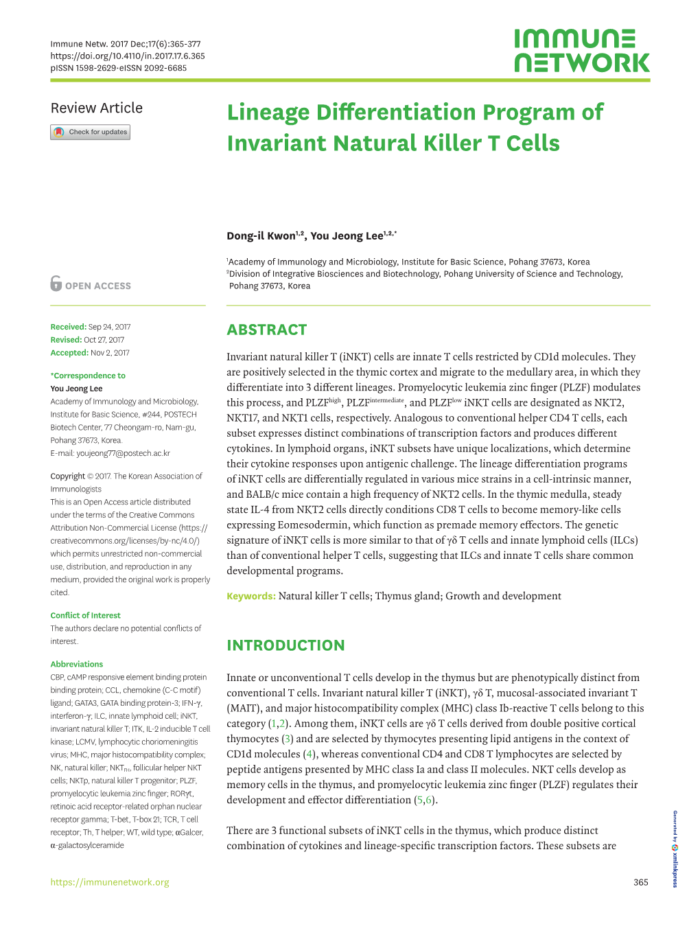 Lineage Differentiation Program of Invariant Natural Killer T Cells