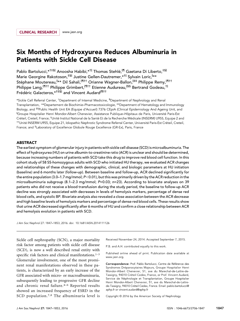 Six Months of Hydroxyurea Reduces Albuminuria in Patients with Sickle Cell Disease