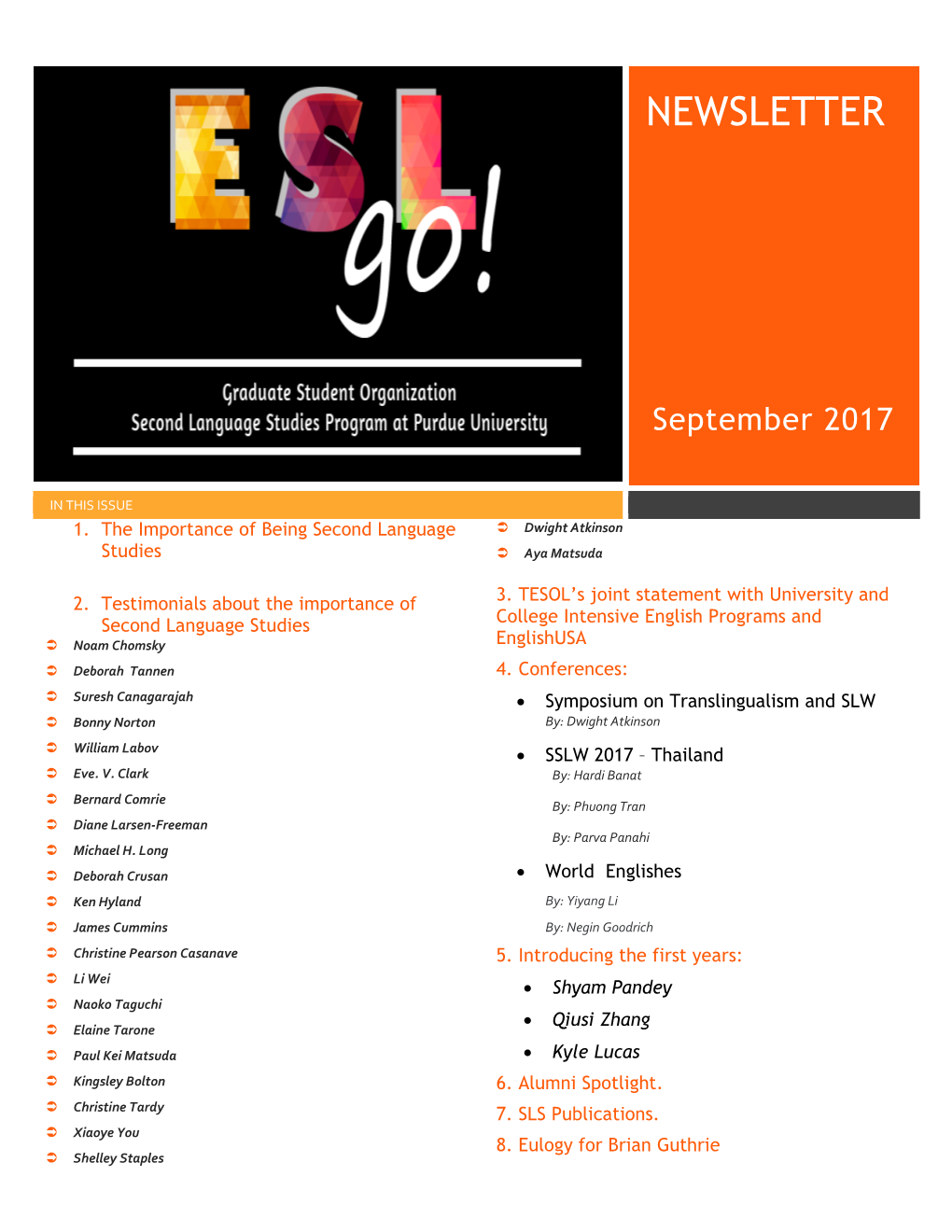 Current ESL GO! Newsletter Issue