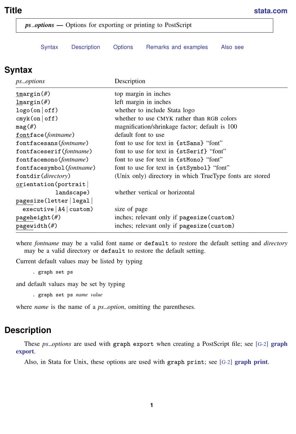 Ps Options — Options for Exporting Or Printing to Postscript