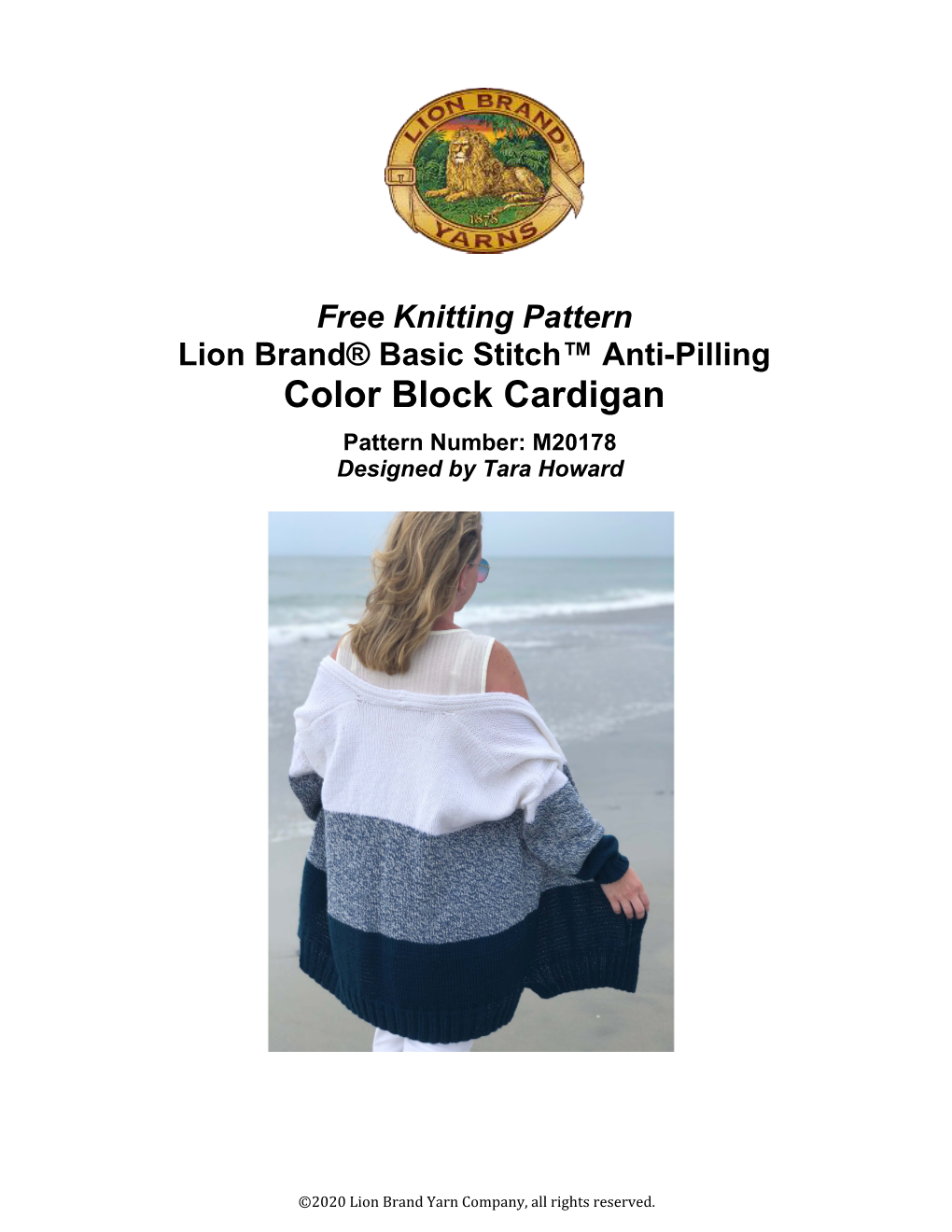 Free Knitting Pattern Lion Brand® Basic Stitch™ Anti-Pilling Color Block Cardigan Pattern Number: M20178 Designed by Tara Howard