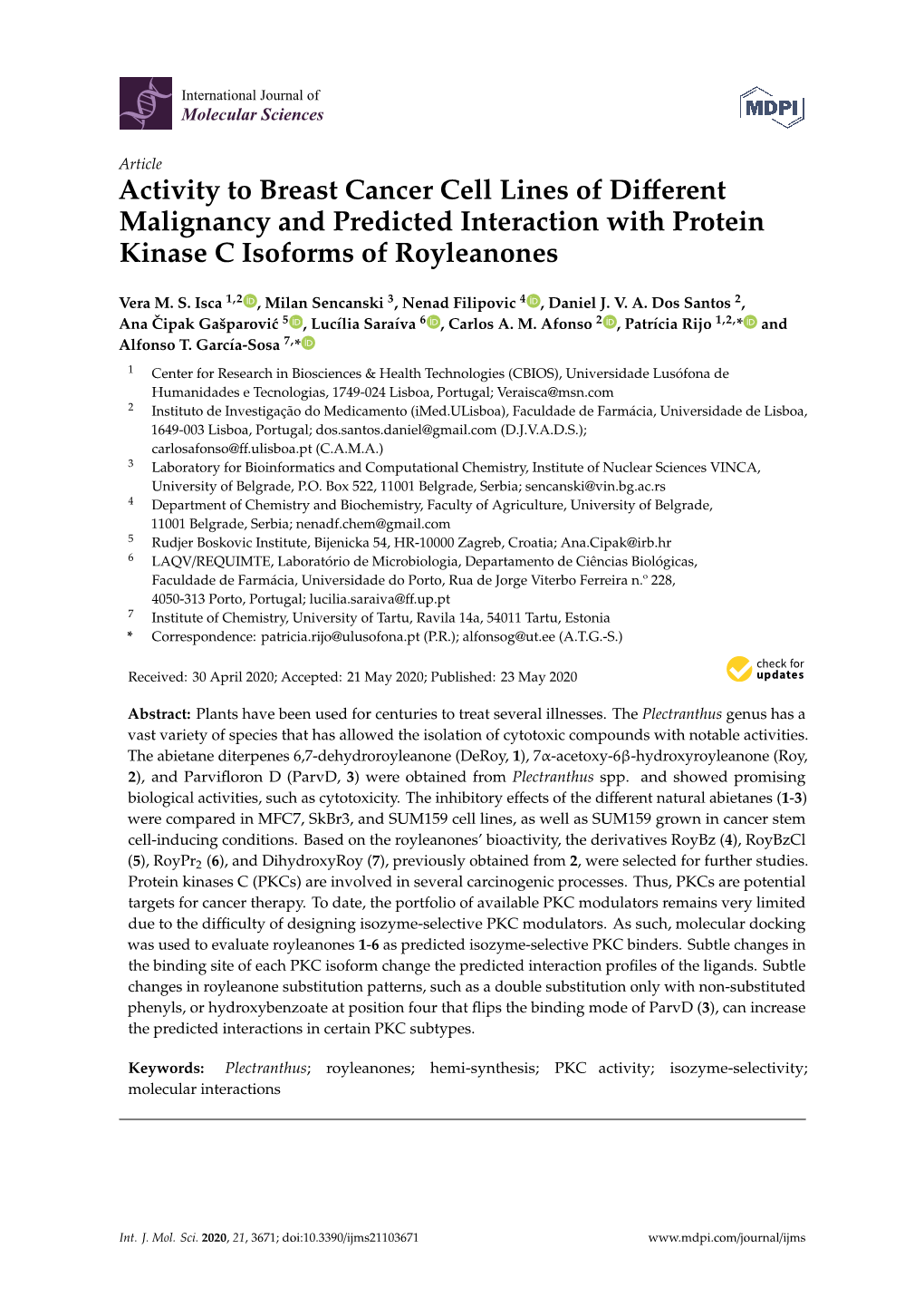 Activity to Breast Cancer Cell Lines of Different Malignancy and Predicted