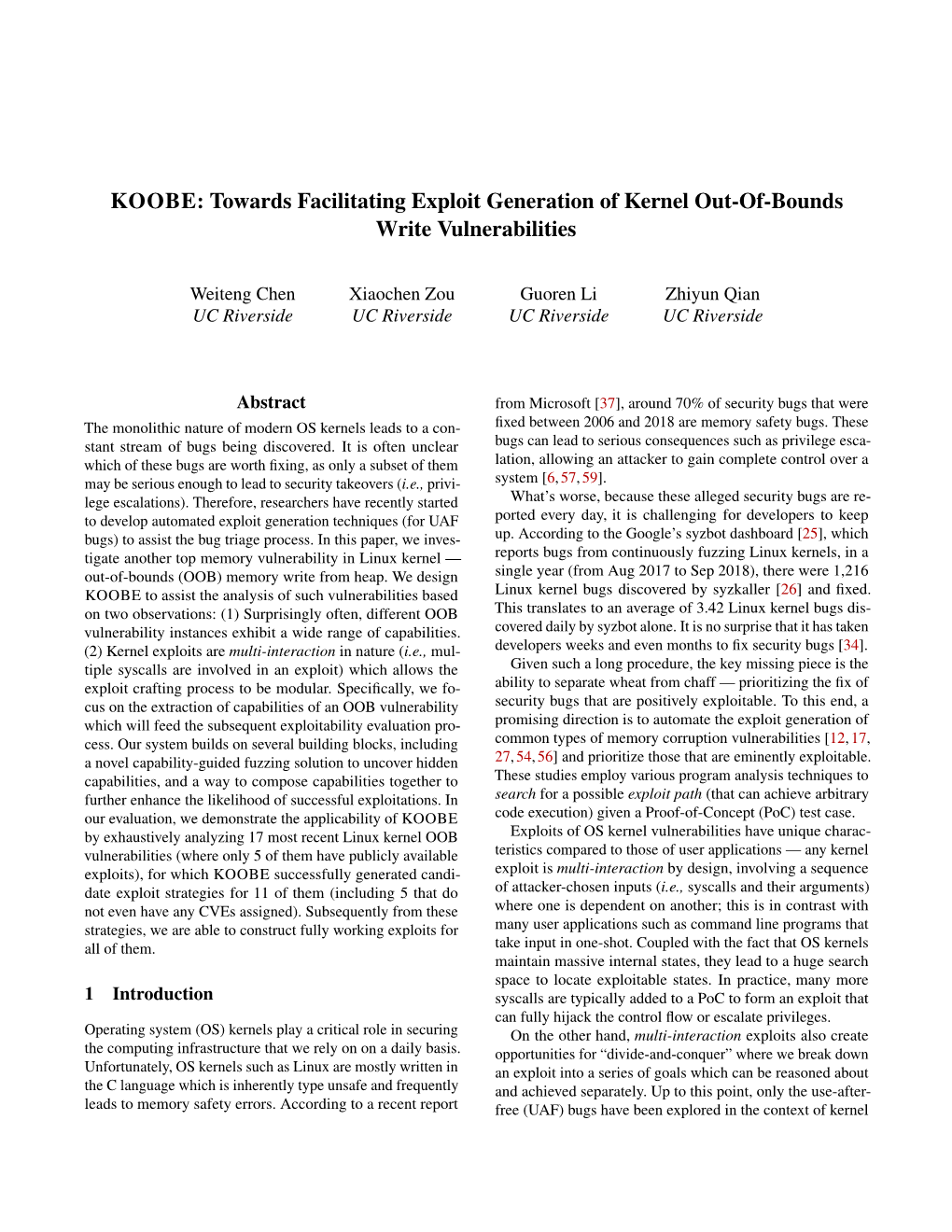 KOOBE: Towards Facilitating Exploit Generation of Kernel Out-Of-Bounds Write Vulnerabilities