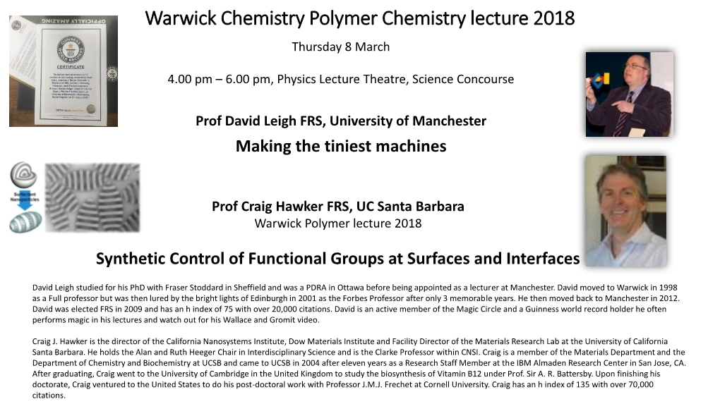 Warwick Chemistry Departmental Seminar