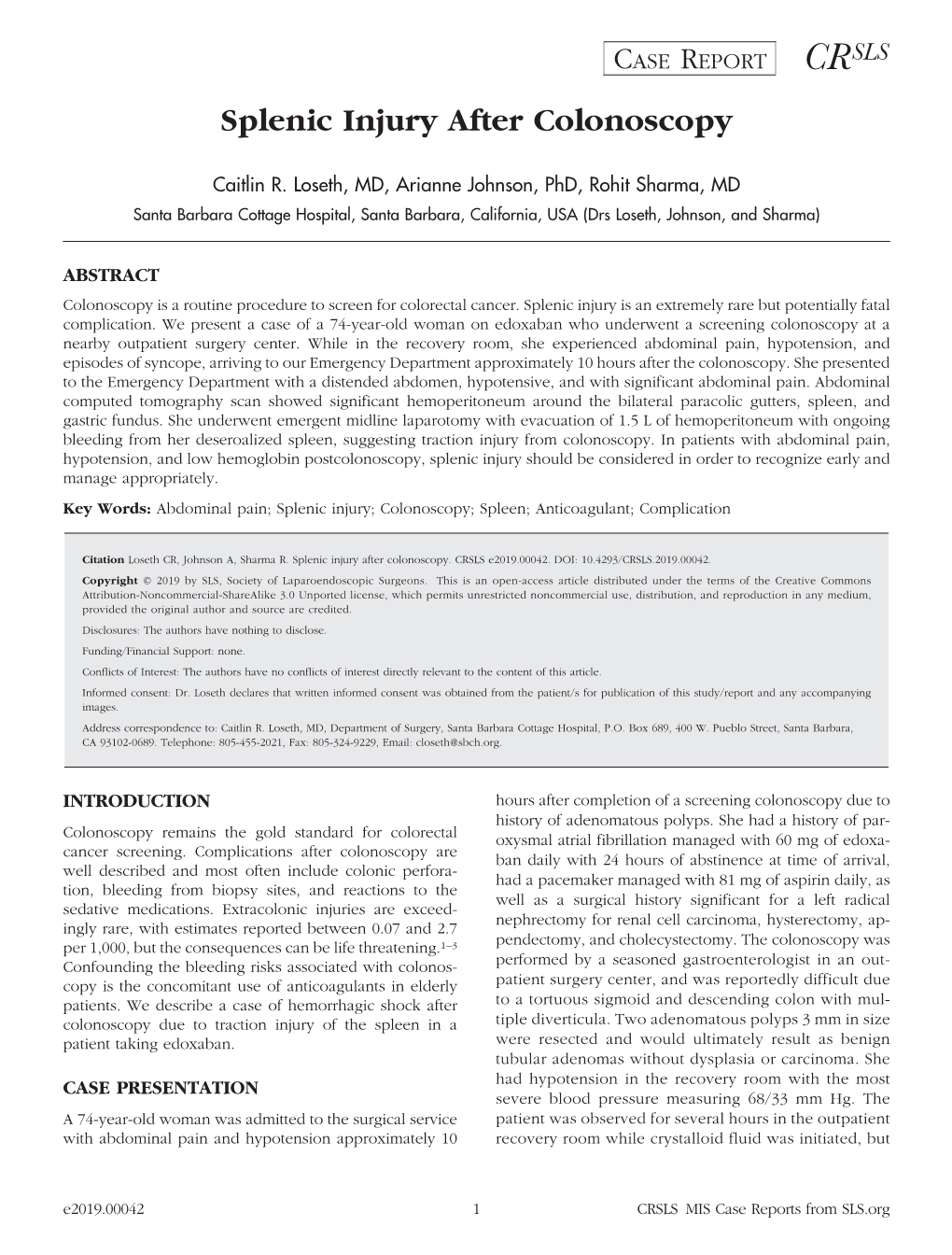 Splenic Injury After Colonoscopy