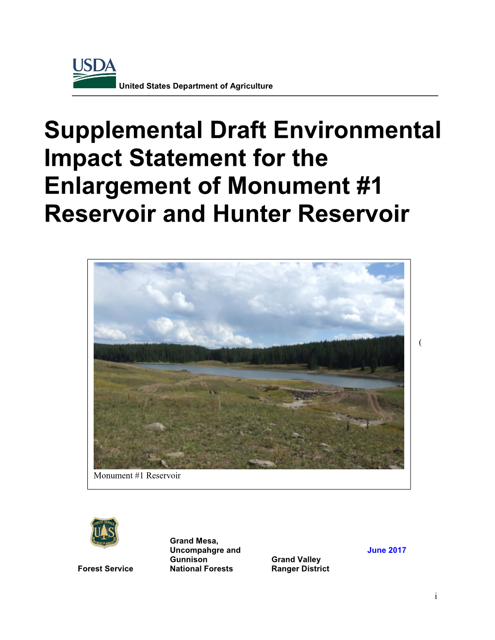 Supplemental Draft Environmental Impact Statement for the Enlargement of Monument #1 Reservoir and Hunter Reservoir