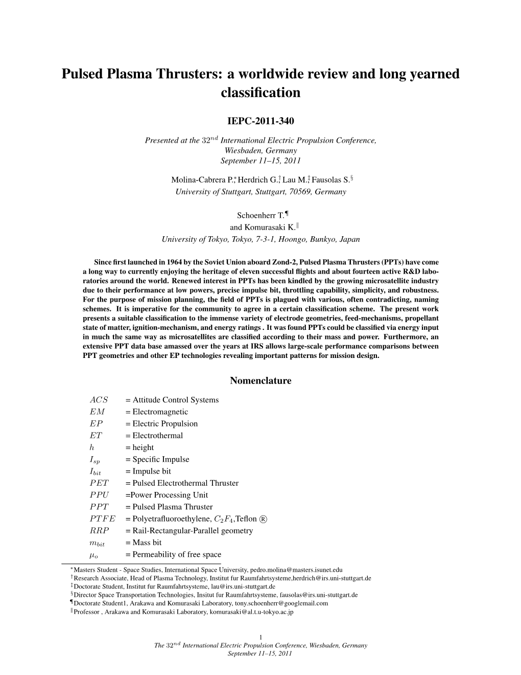 Pulsed Plasma Thrusters: a Worldwide Review and Long Yearned Classiﬁcation