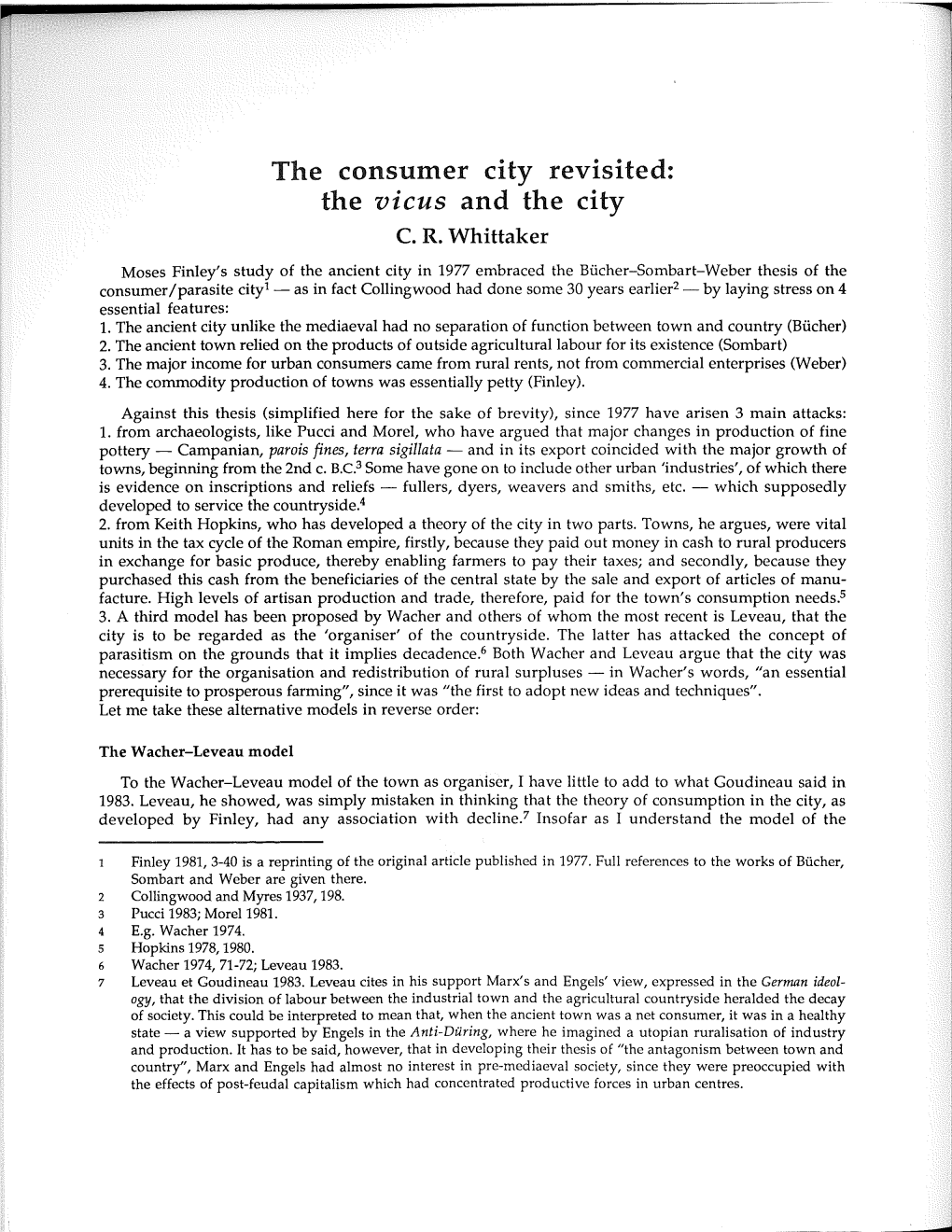 The Consumer City Revisited: the Vicus and the City C